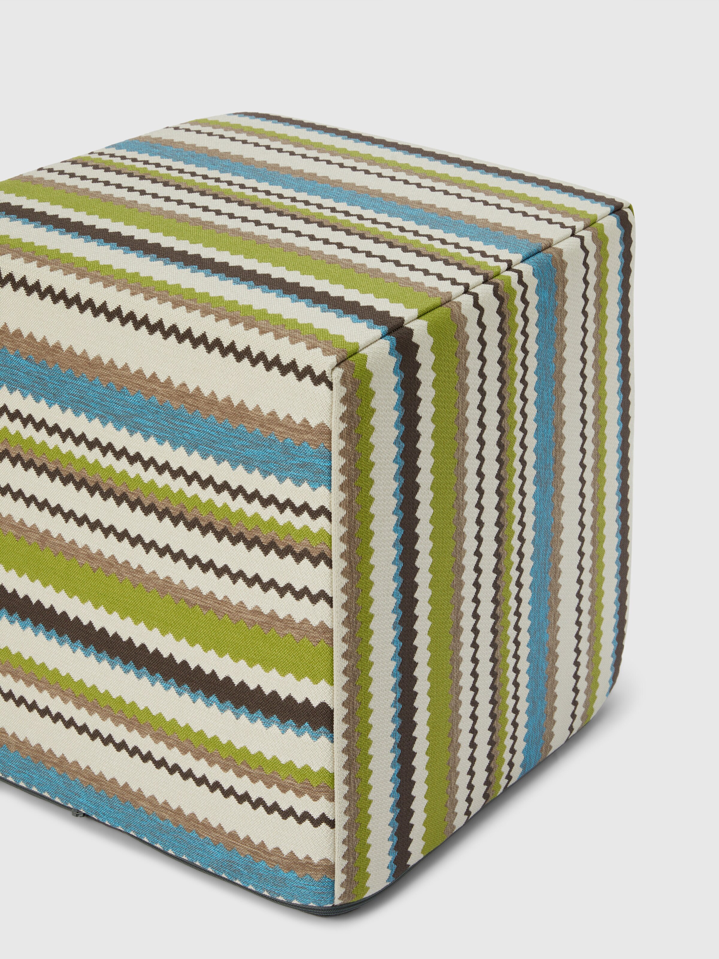 Cancun cubic outdoor pouffe 40x40x40 cm with chevron pattern, Turquoise  Multicoloured  - 1