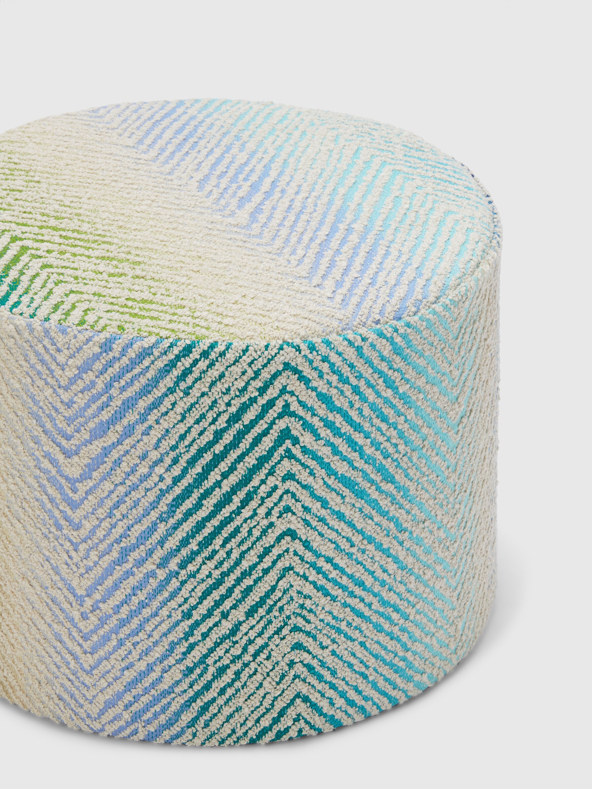 Island, zylindrischer Outdoor-Hocker 40x30 cm mit Zickzackmuster und Bouclé-Technik, Türkis  Mehrfarbig  - 1