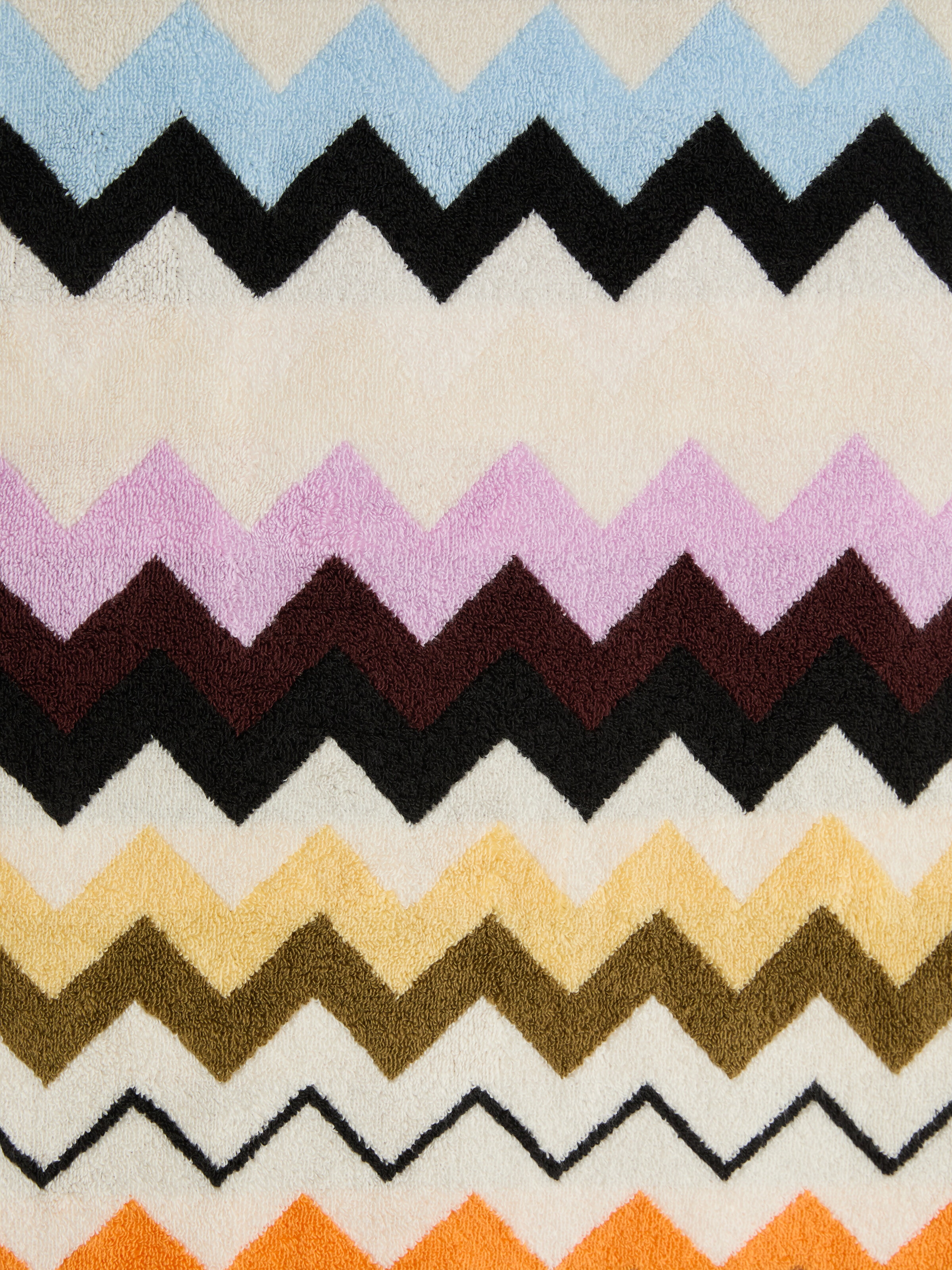 Murrina Hooded Bathrobe in cotton terry with zig zag pattern, Multicoloured  - 3
