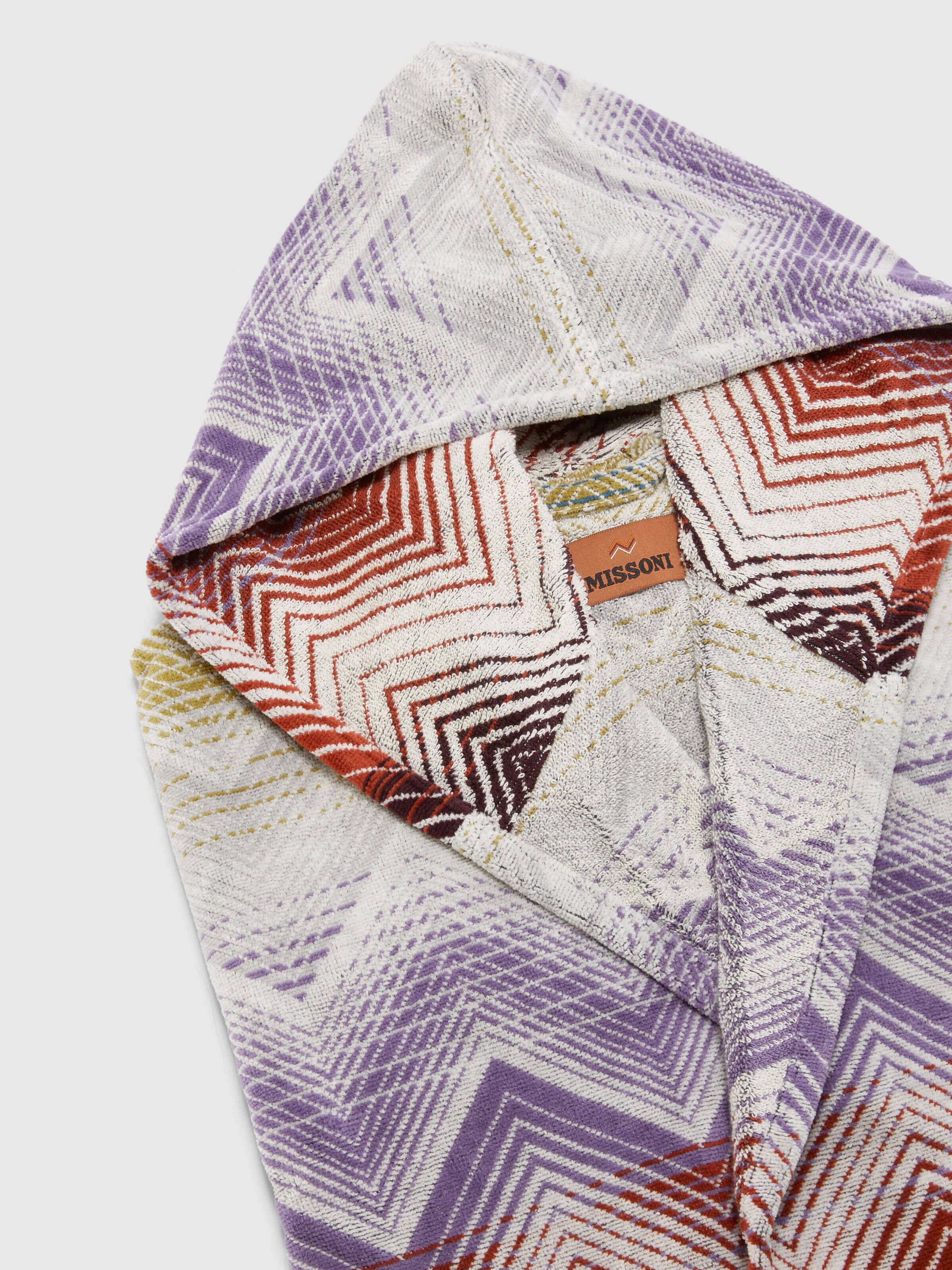 Marea Hooded Bathrobe in cotton terry with chevron pattern, Multicoloured  - 2