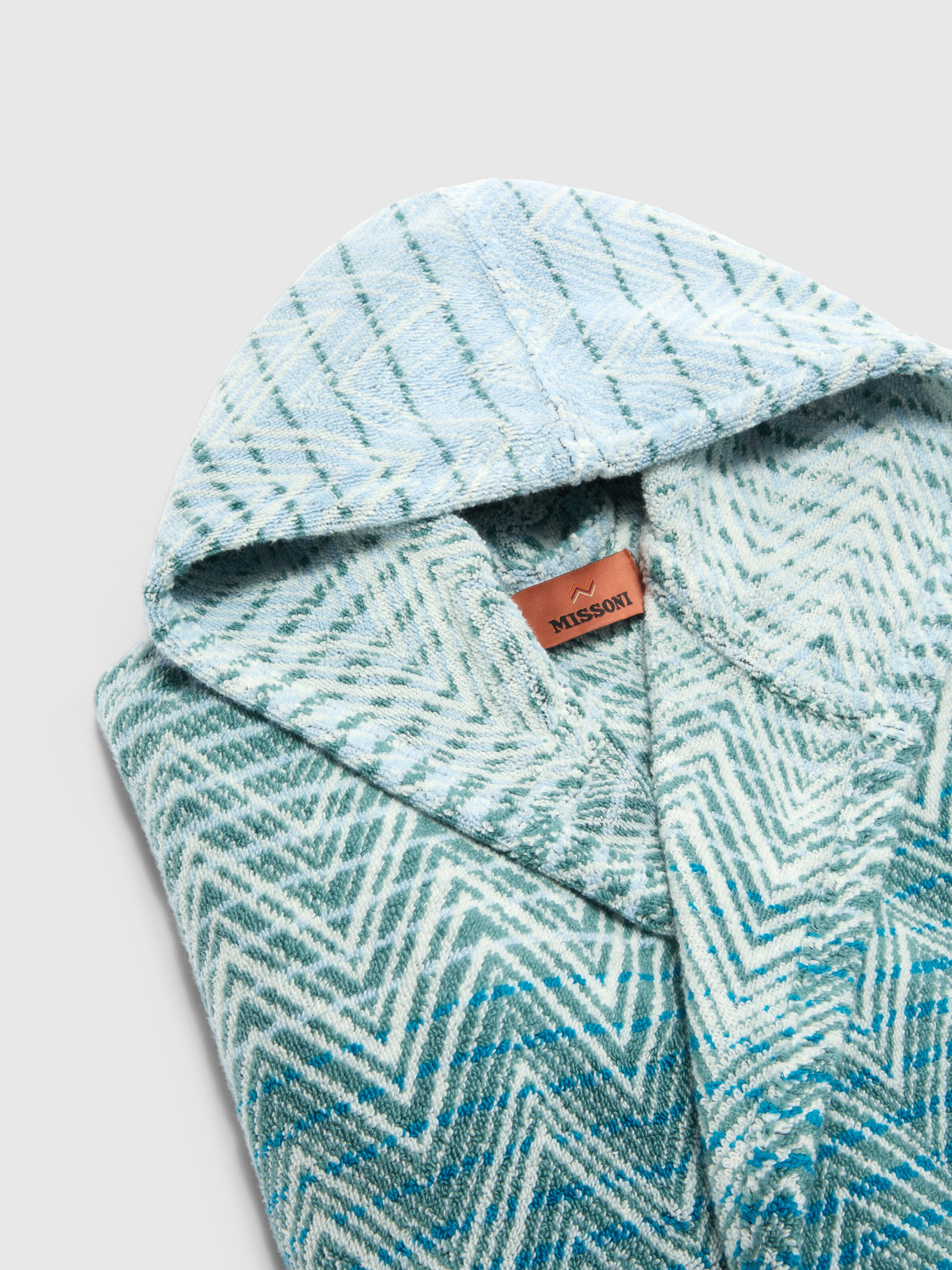 Stone Hooded Bathrobe in cotton terry with zebra pattern, Blue & Multicoloured  - 2