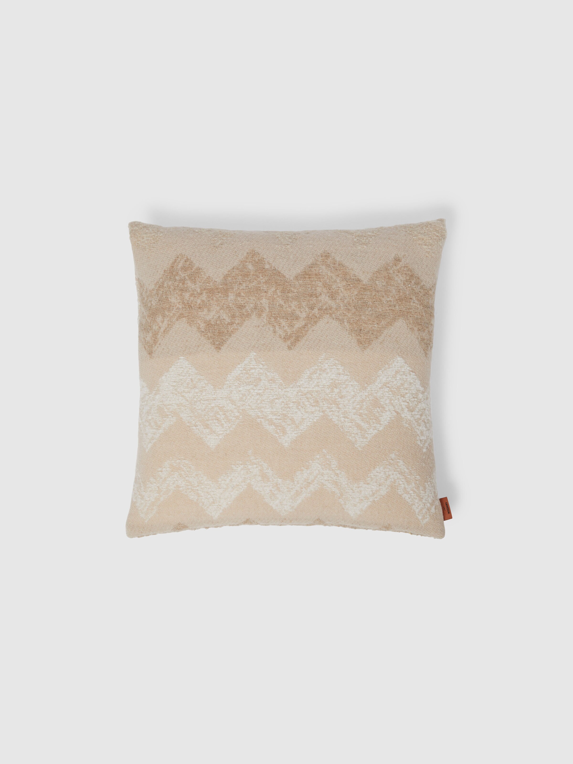Indoor Cushion Gessetti in wool blend with zig zag pattern 40x40 cm, Beige - 0