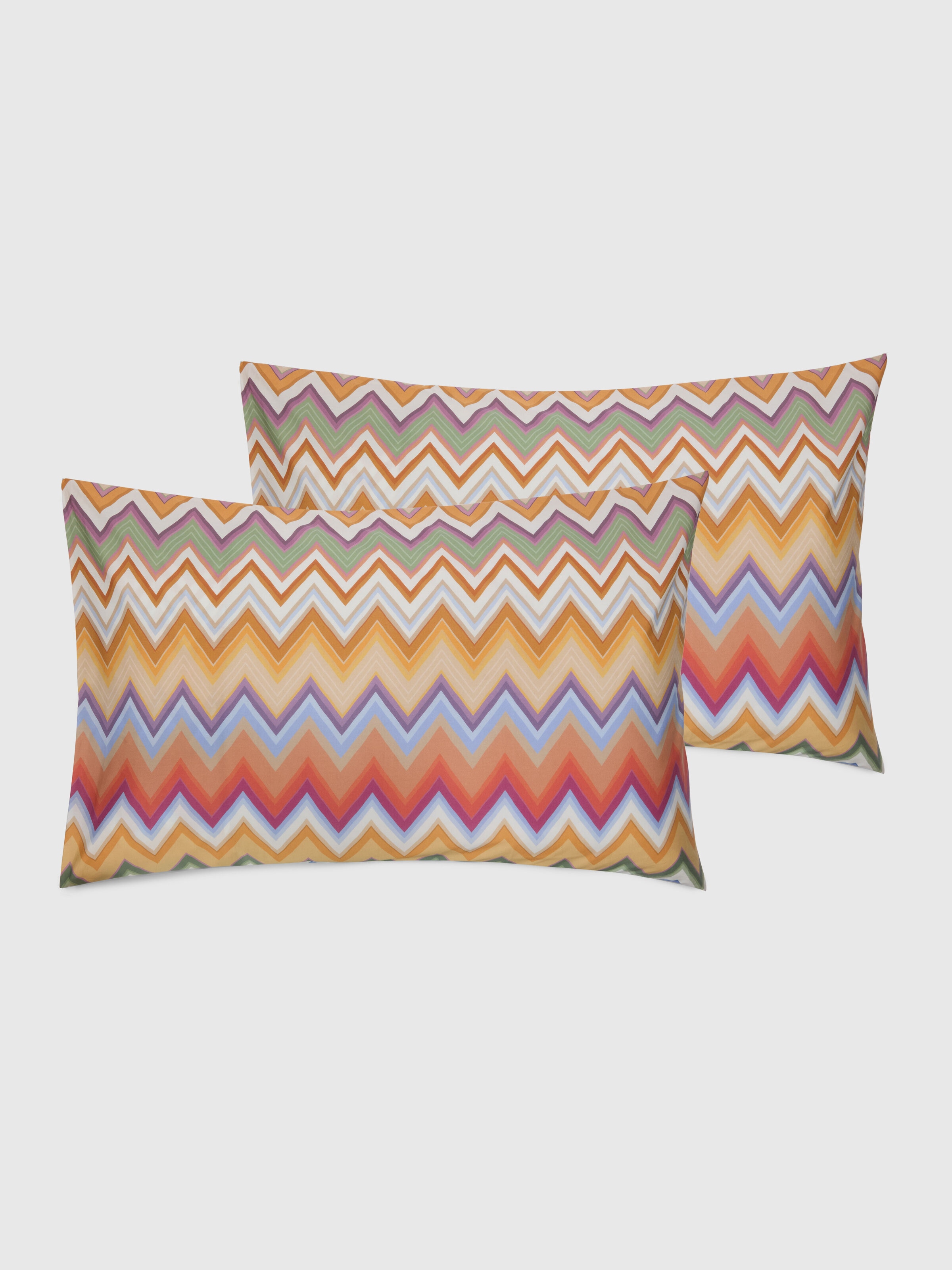 Pair of Andres Re Edition Envelope Pillowcases in 100% cotton with zig zag pattern, Orange Multicoloured  - 1