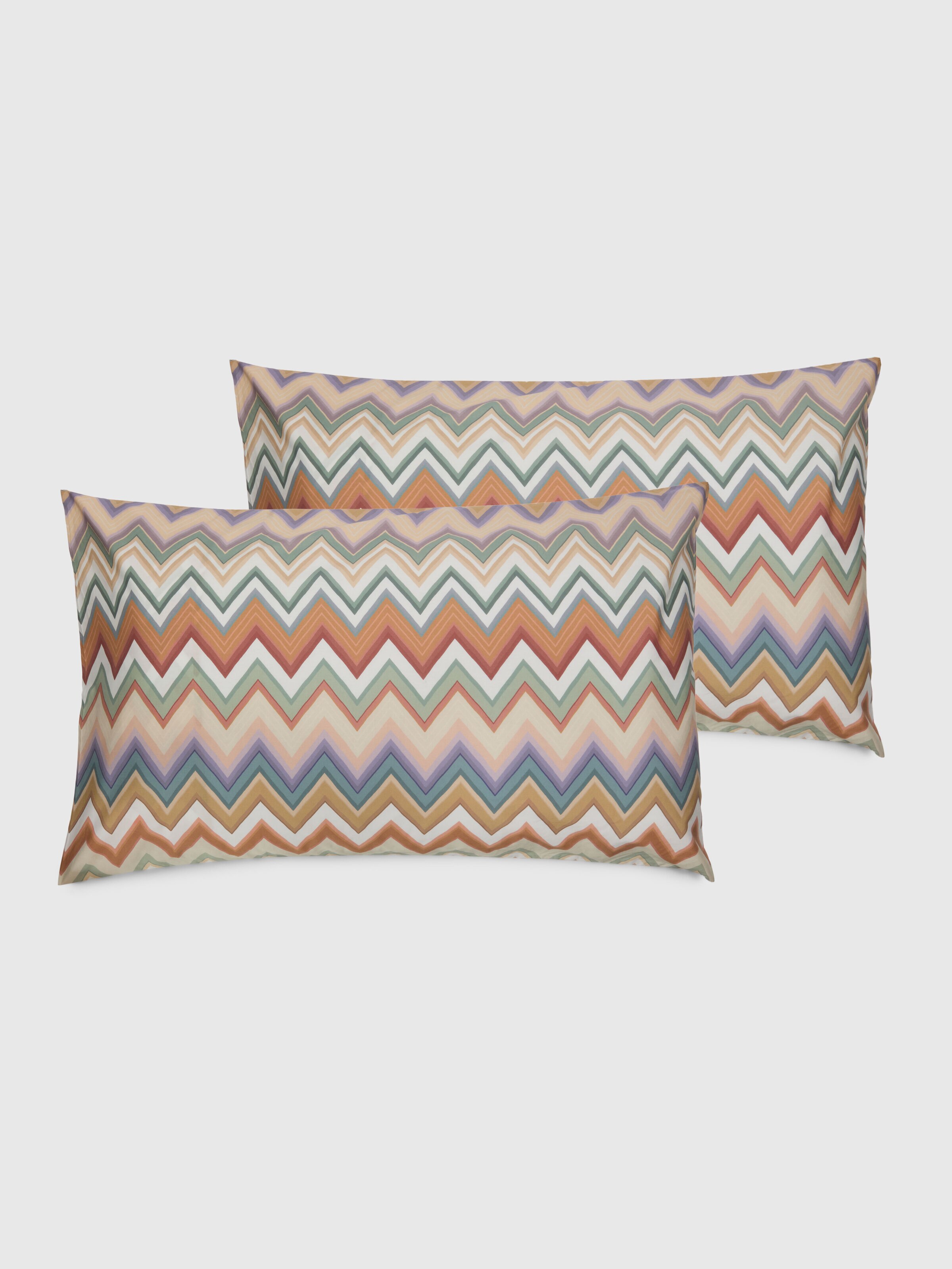 Pair of Andres Re Edition Envelope Pillowcases in 100% cotton with zig zag pattern, Black Multicoloured  - 1