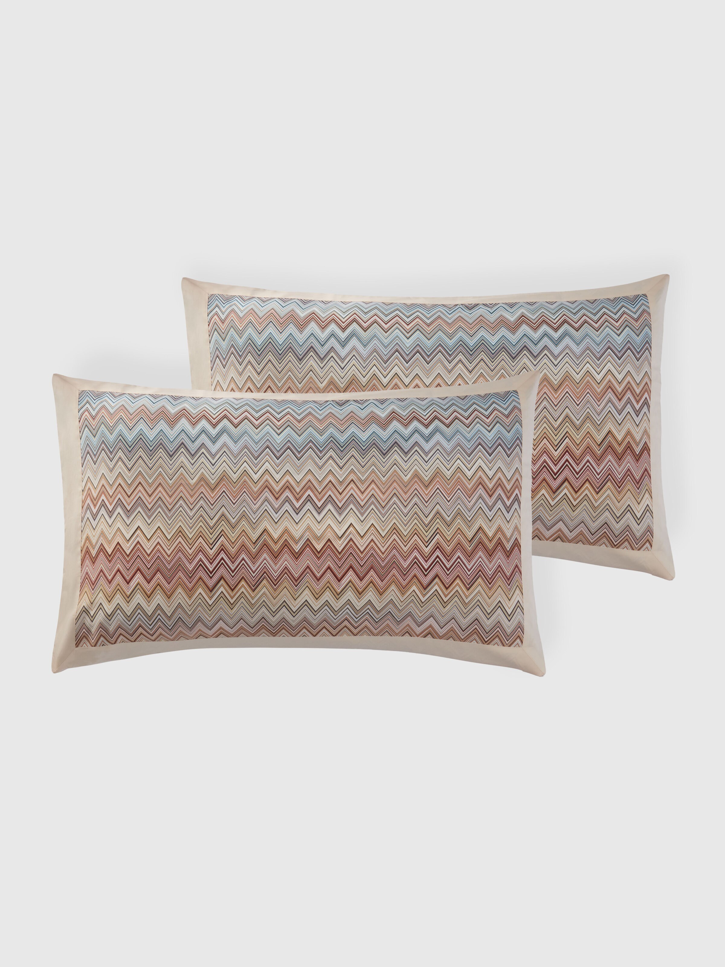 Pair of John Re Edition Envelope Pillowcases in 100% cotton with zig zag pattern, Black Multicoloured  - 1