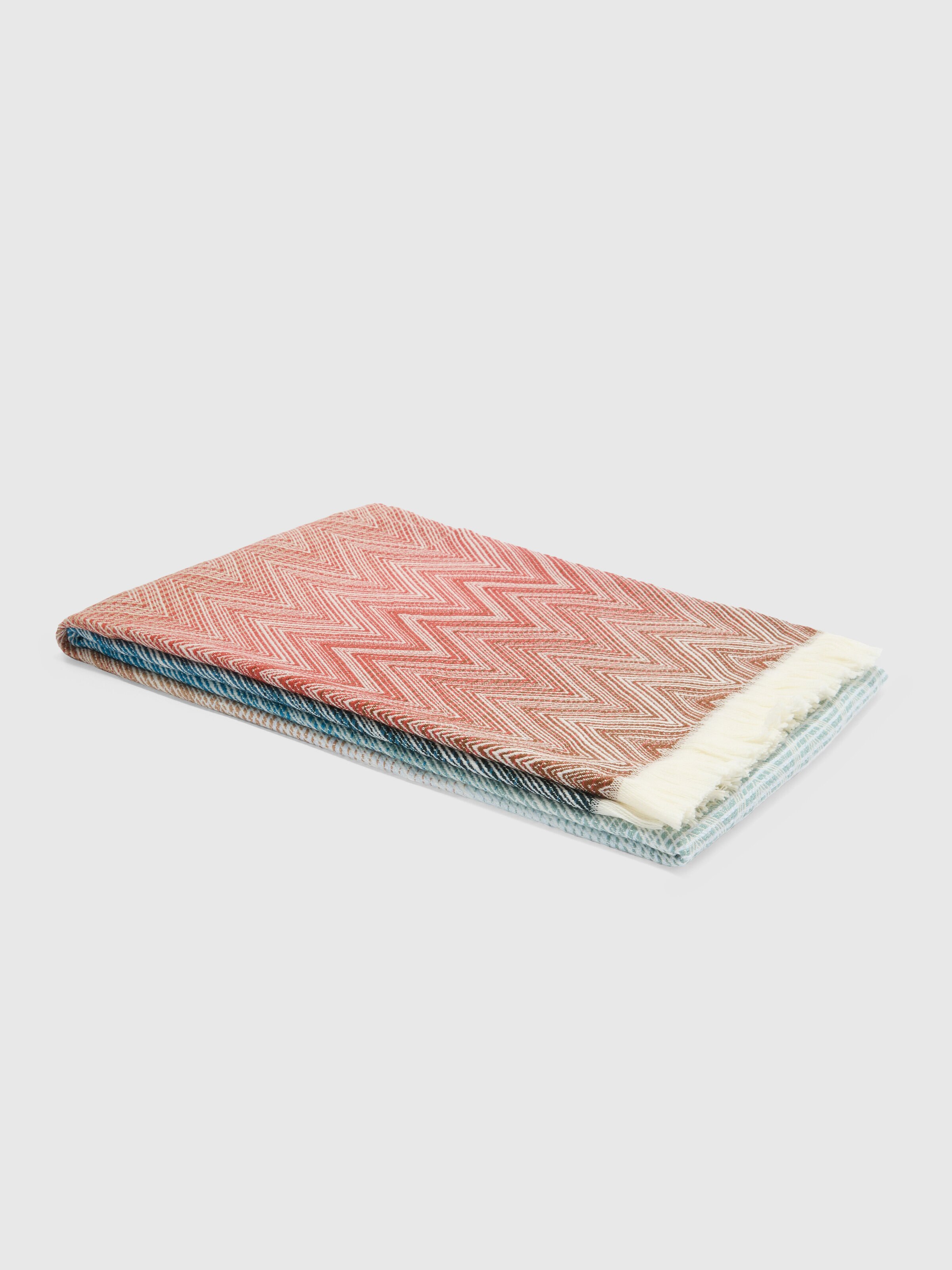 Ciro Plaid in 100% wool 130x190 cm with fringes and chevron pattern, Blue & Multicoloured  - 0