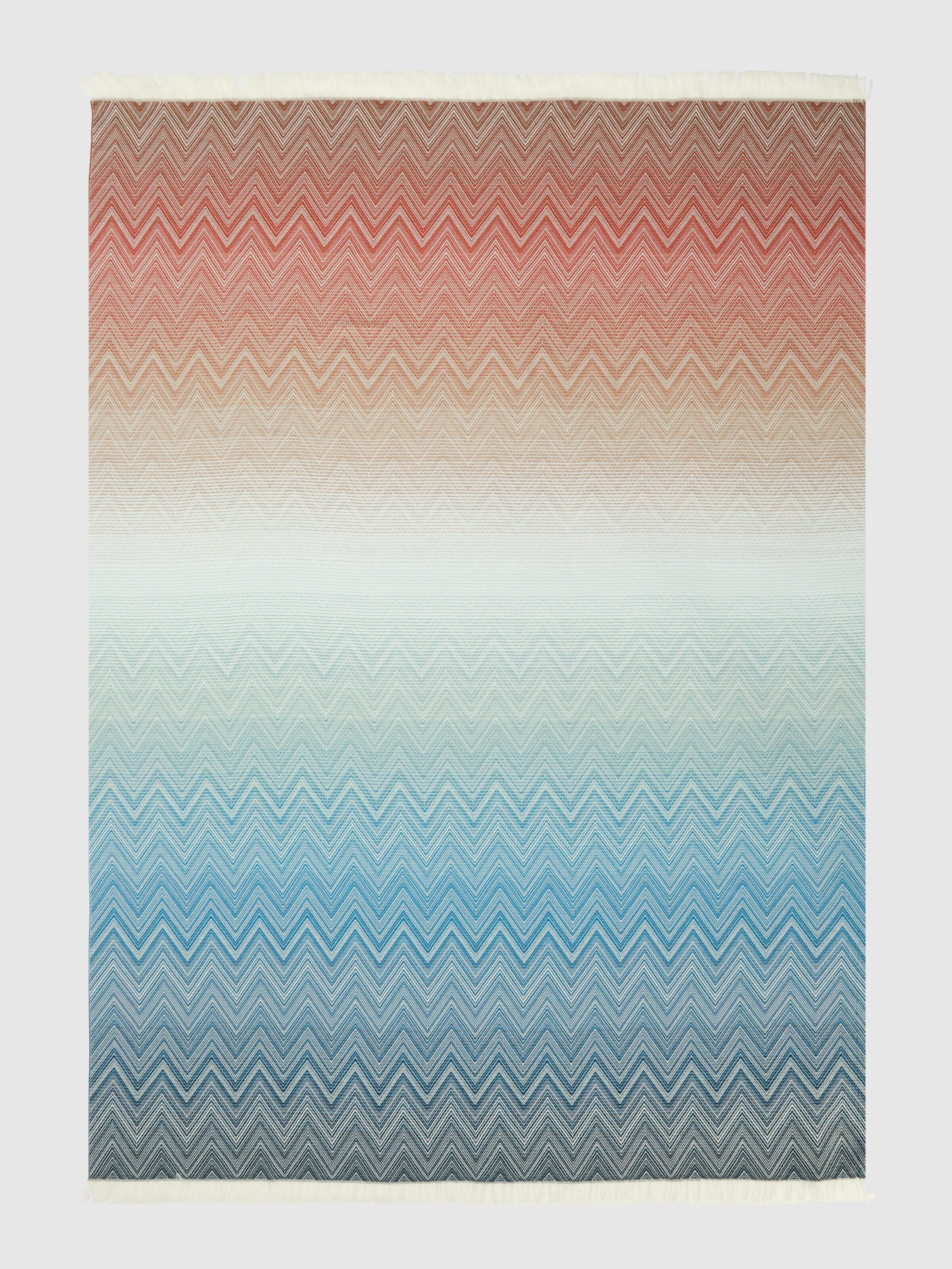 Ciro Plaid in 100% wool 130x190 cm with fringes and chevron pattern, Blue & Multicoloured  - 1