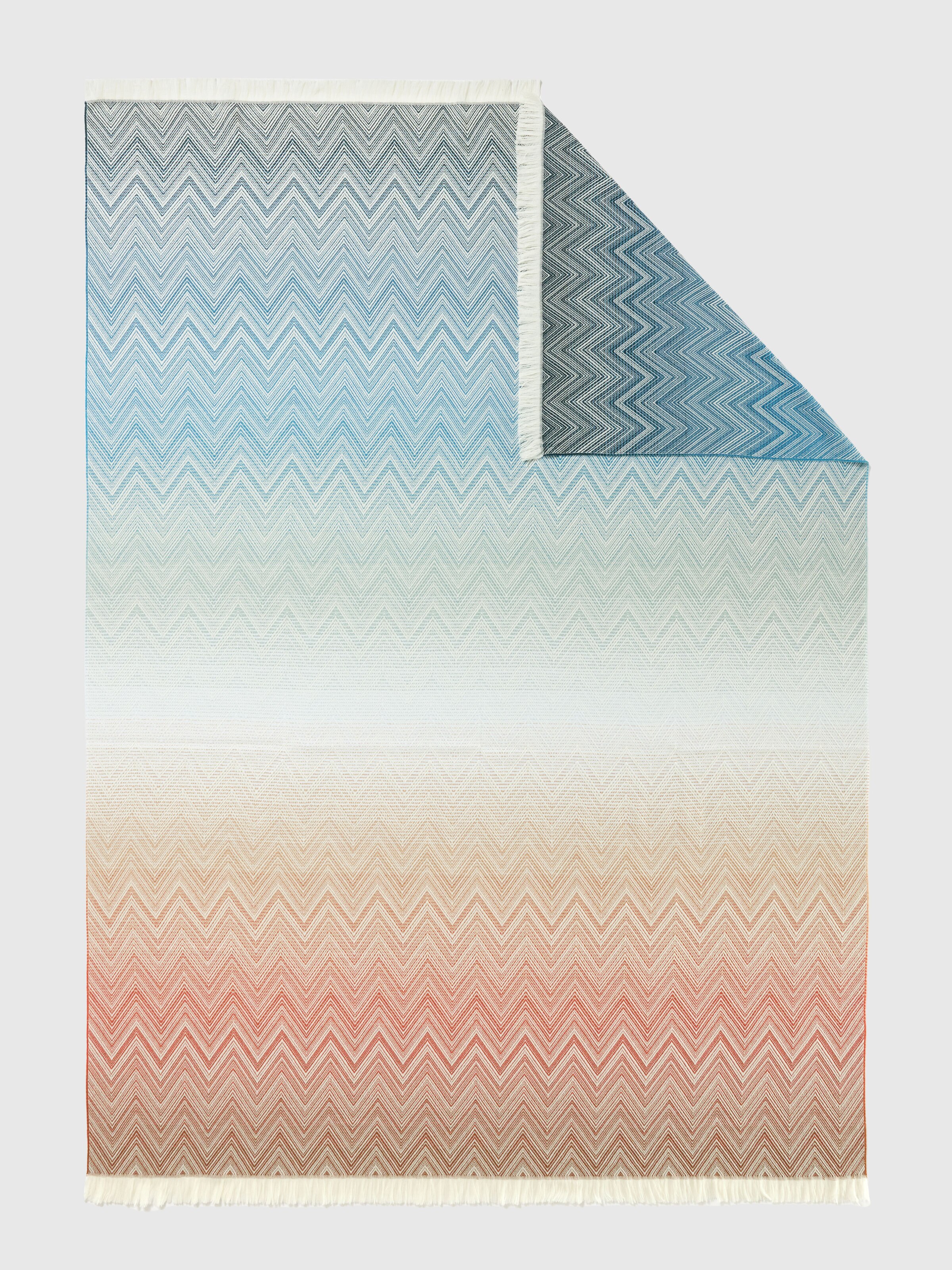 Ciro Plaid in 100% wool 130x190 cm with fringes and chevron pattern, Blue & Multicoloured  - 2