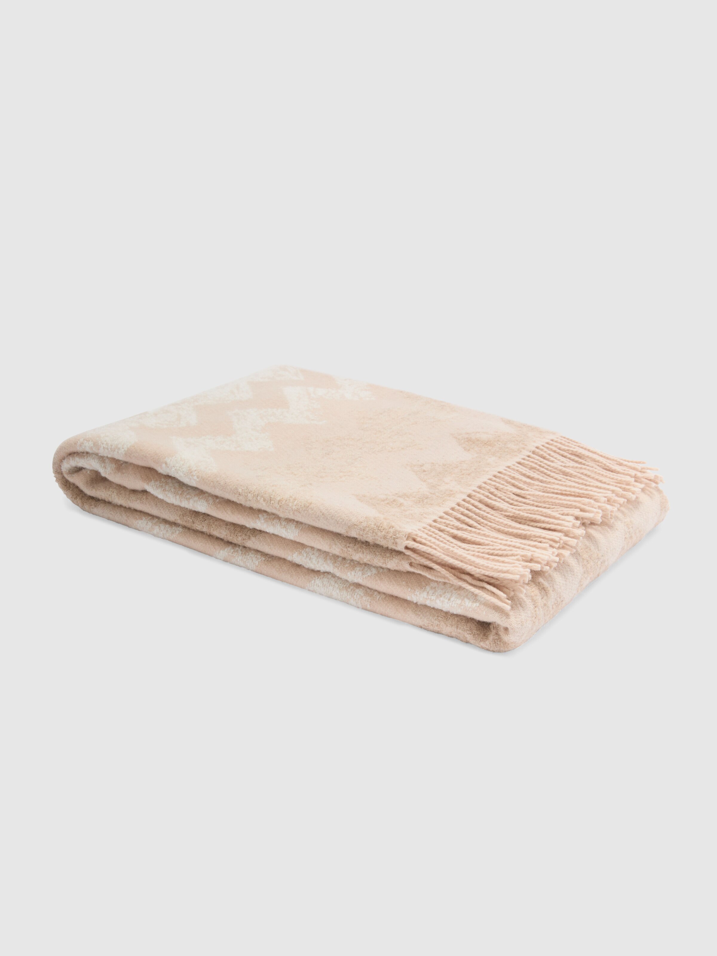 Plaid Gessetti 130x190 cm in wool blend zig zag, Beige - 0