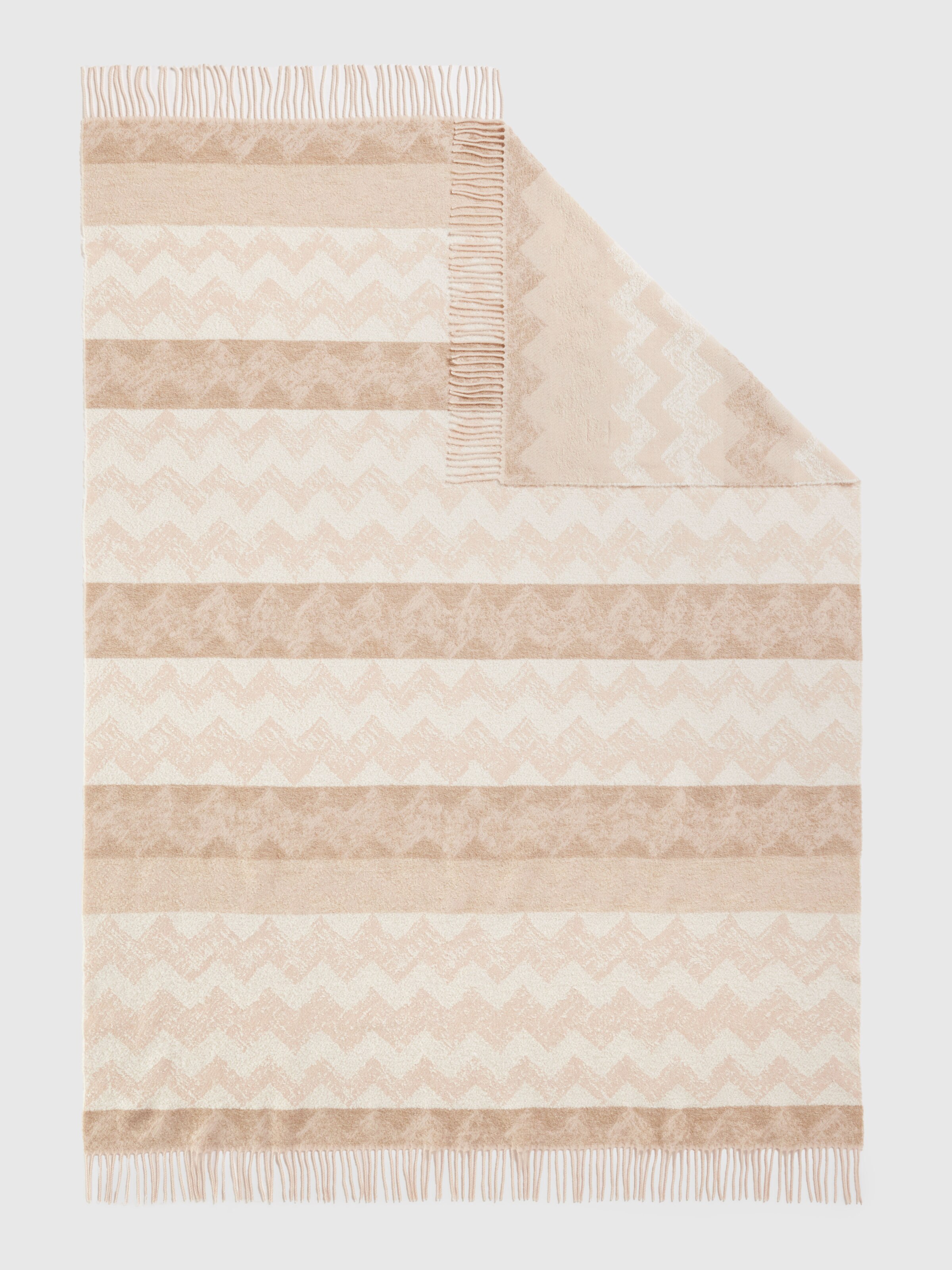 Plaid Gessetti 130x190 cm in wool blend zig zag, Beige - 2