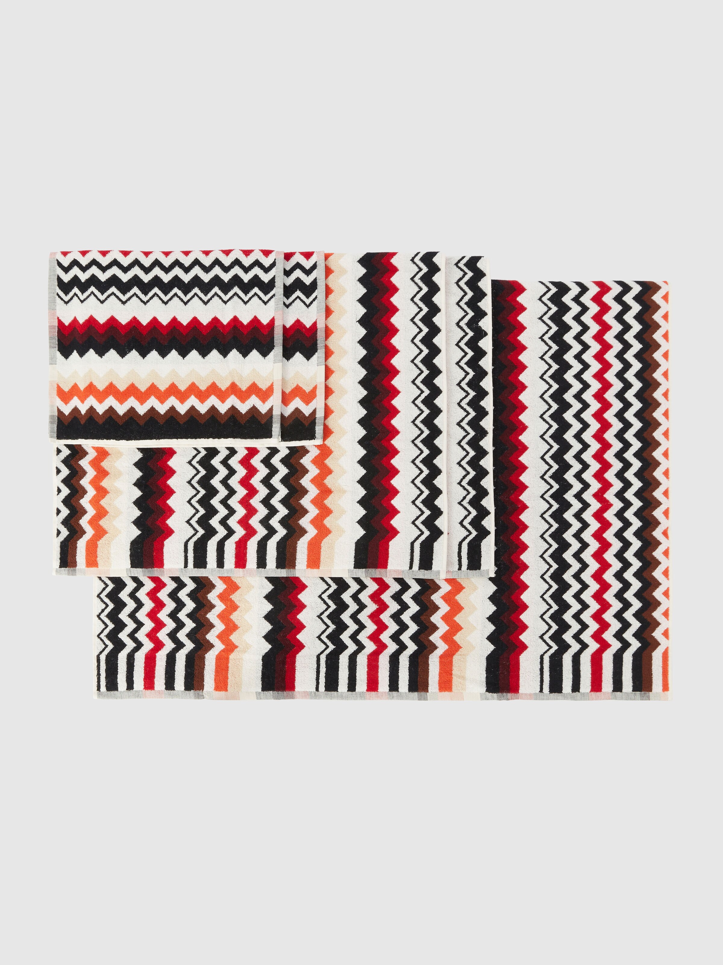 Five-piece Bath bath set in cotton terry, Red & Multicoloured - 1