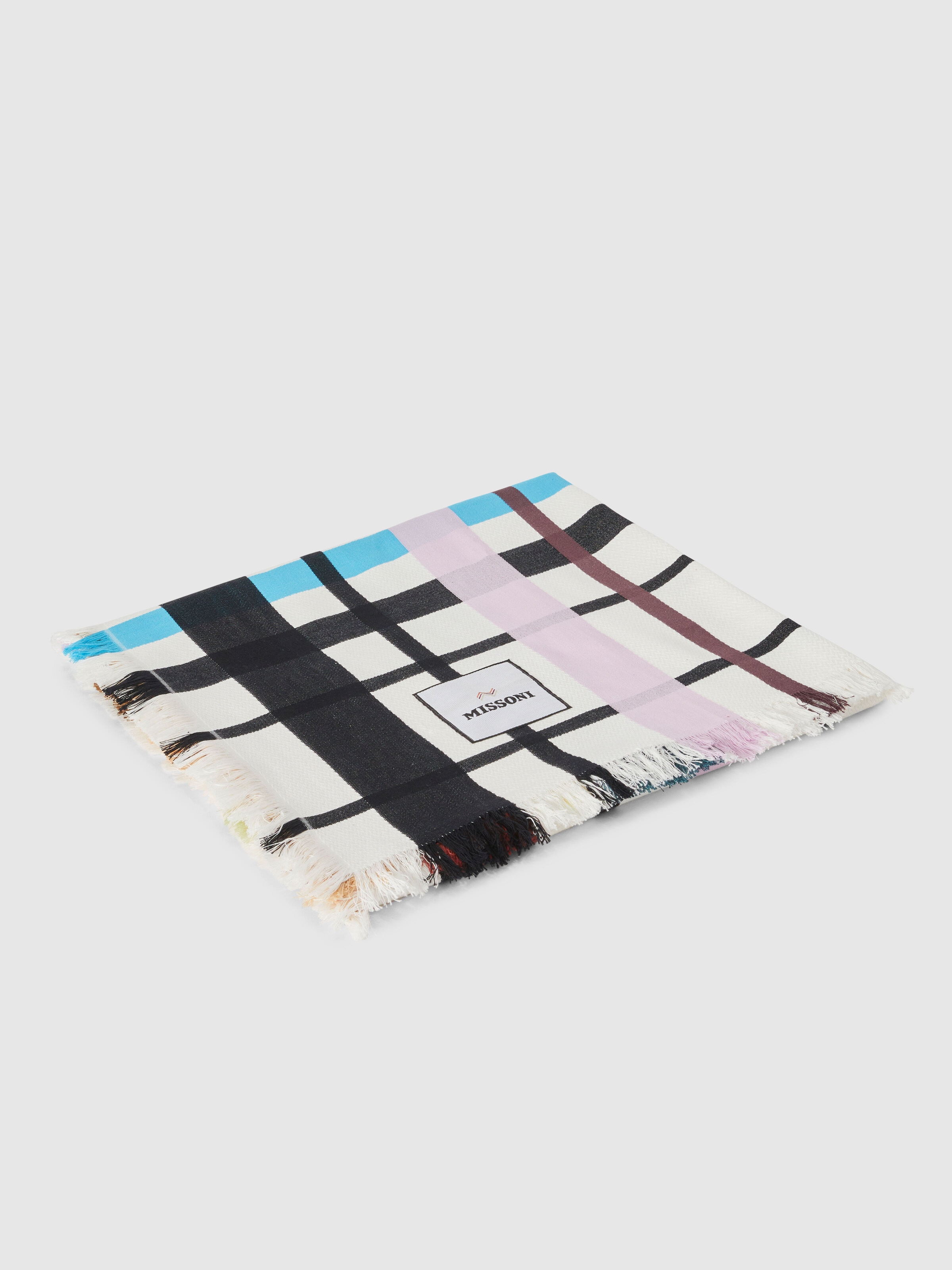 Fouta beach towel with tartan pattern and fringes 140x180 cm, Multicoloured  - 0