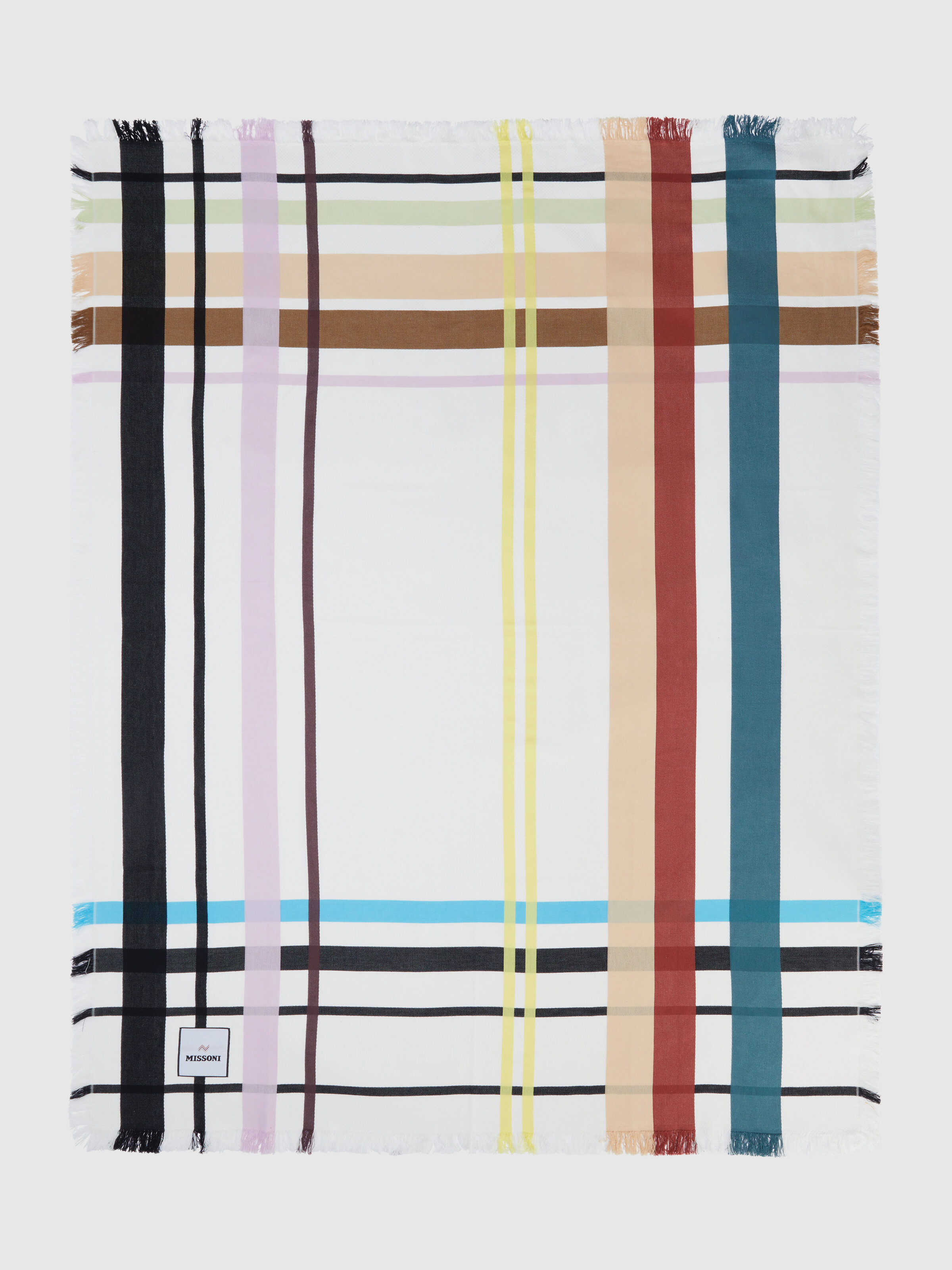 Fouta beach towel with tartan pattern and fringes 140x180 cm, Multicoloured  - 1