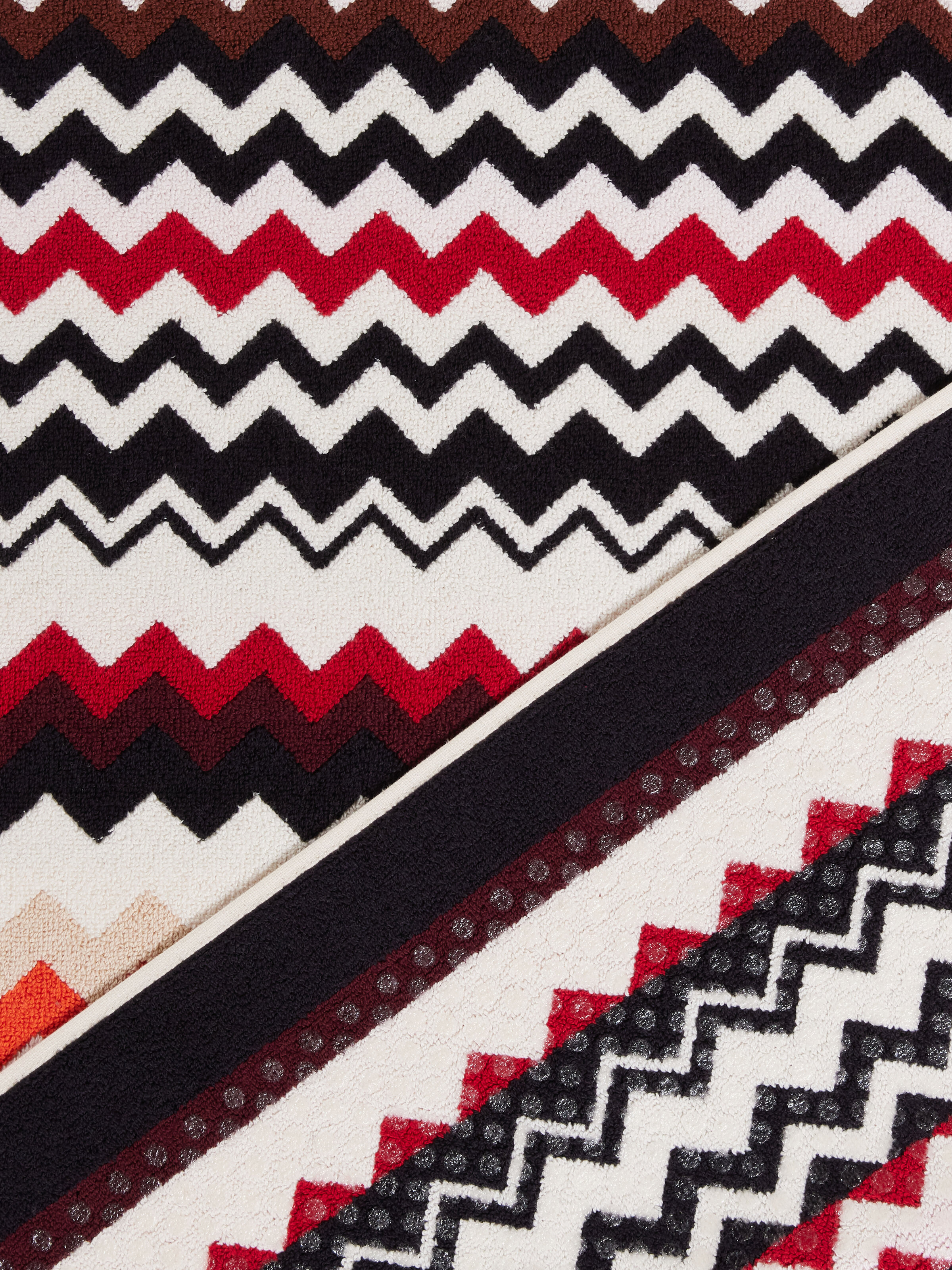 Tapis de bain en 100% coton avec motif chevron, Rouge & Multicolore - 2