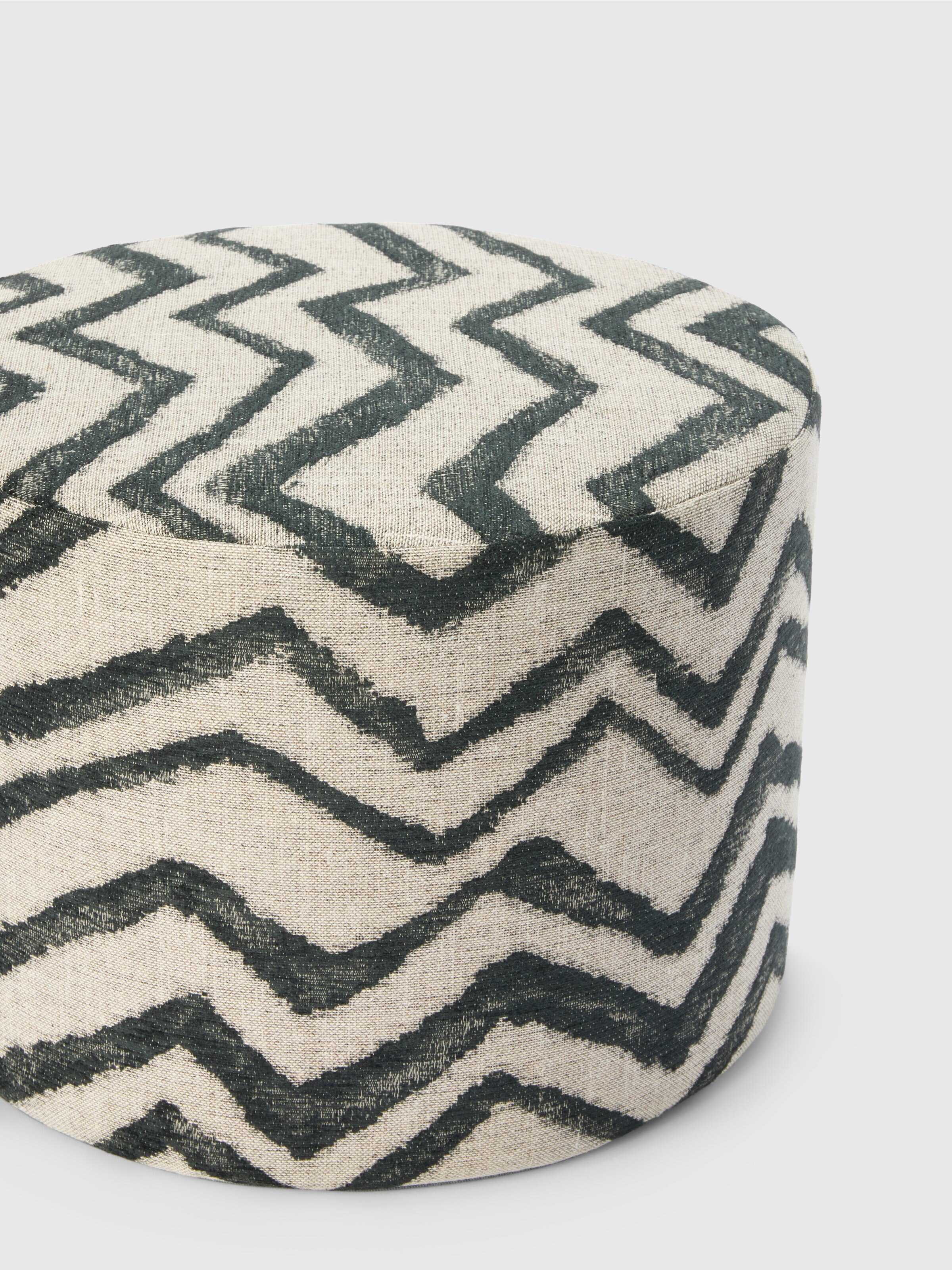 Graffiti Indoor Cylinder Pouf 40x30 cm with zig zag pattern, Beige & Multicoloured  - 1