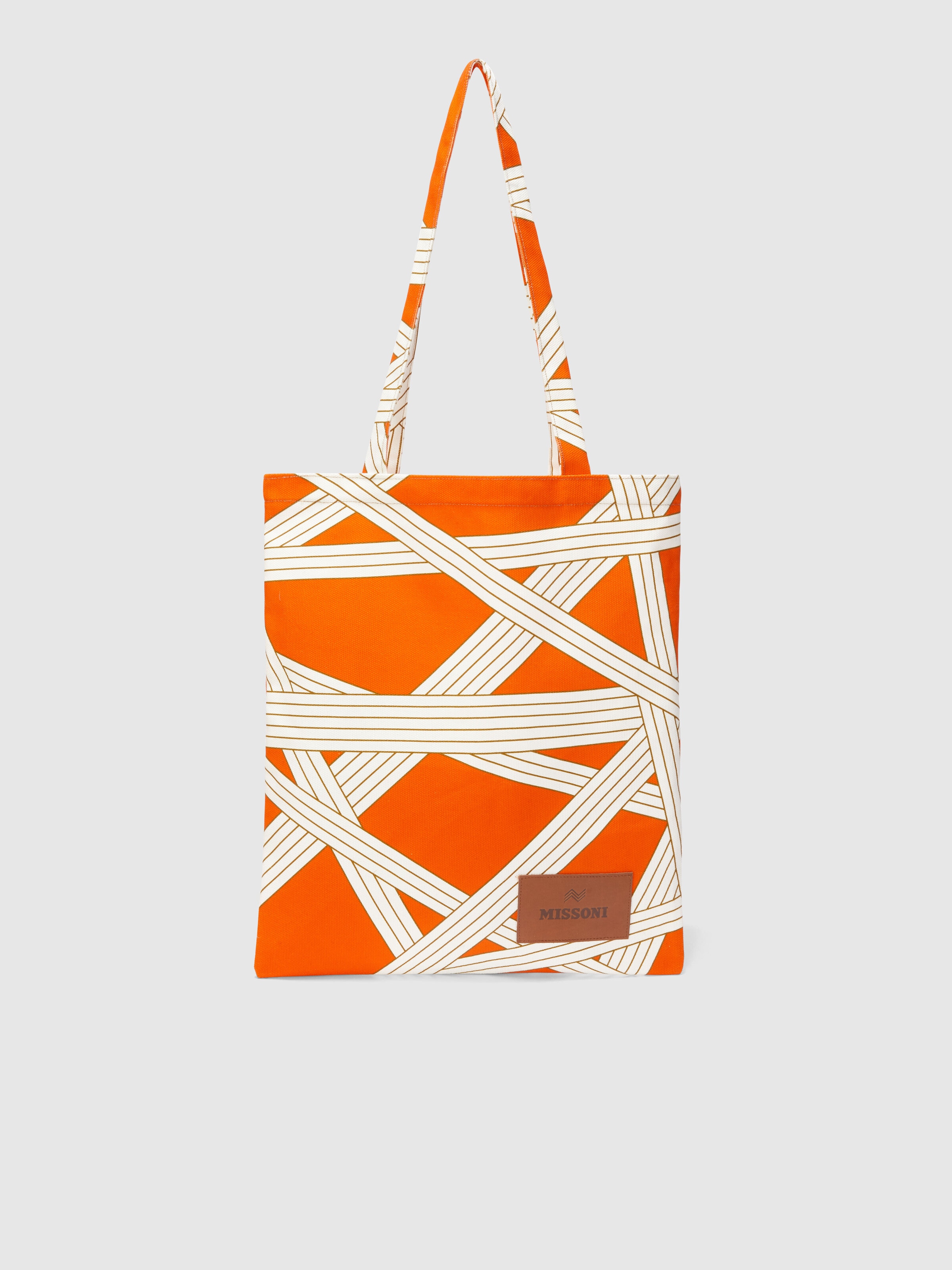 Nastri Home Bag 35x39 cm in 100% cotton with ribbon pattern, White  & Orange - 0