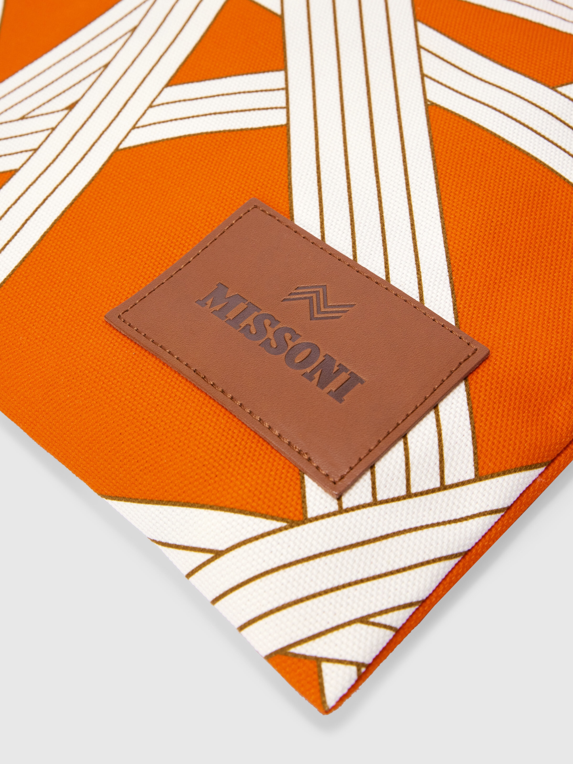 Nastri Home Bag 35x39 cm in 100% cotton with ribbon pattern, White  & Orange - 1