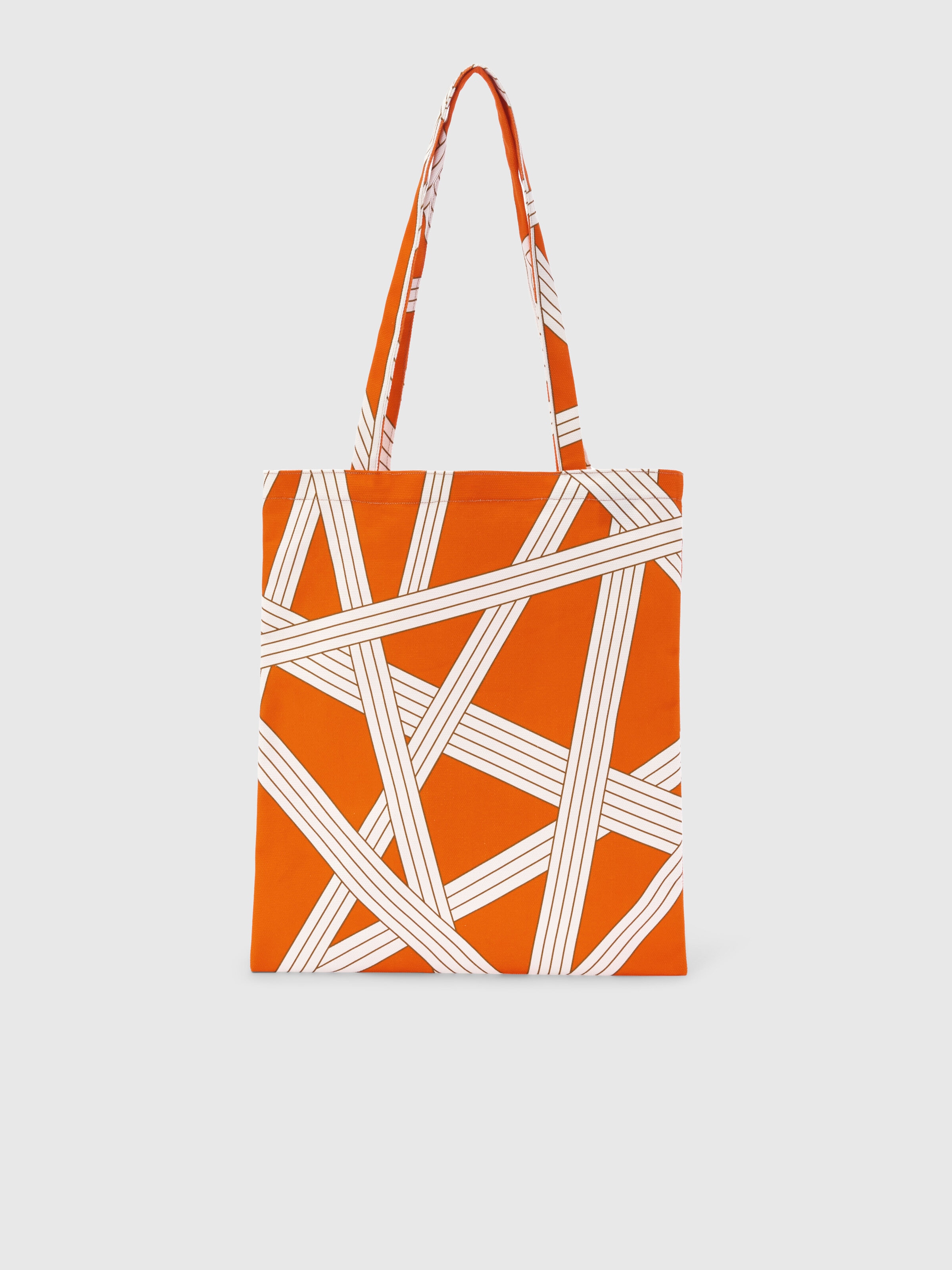 Nastri Home Bag 35x39 cm in 100% cotton with ribbon pattern, White  & Orange - 2