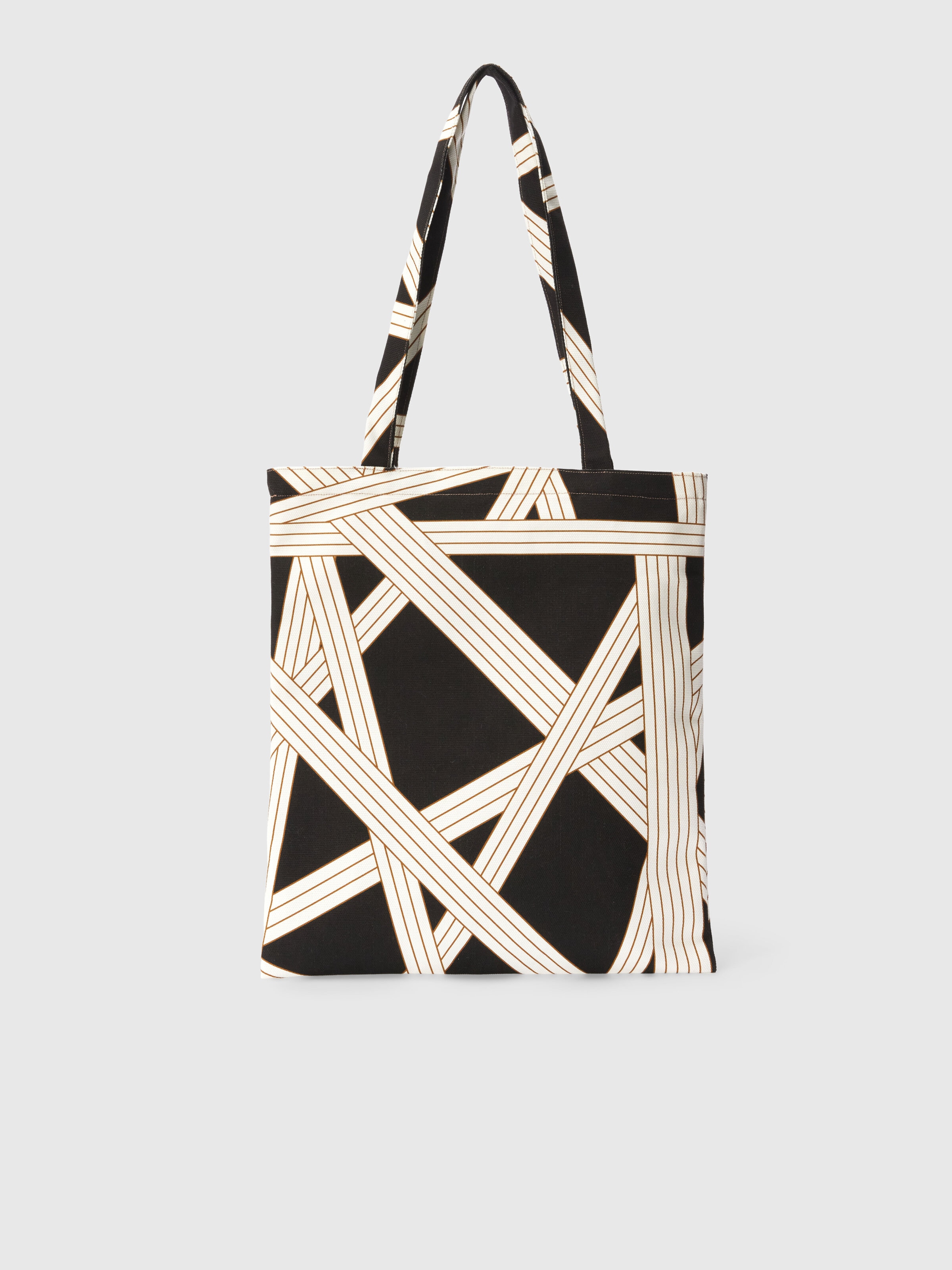 Haus-Tasche Nastri 35x39 cm aus 100% Baumwolle mit Band-Muster, Weiß & Schwarz - 2
