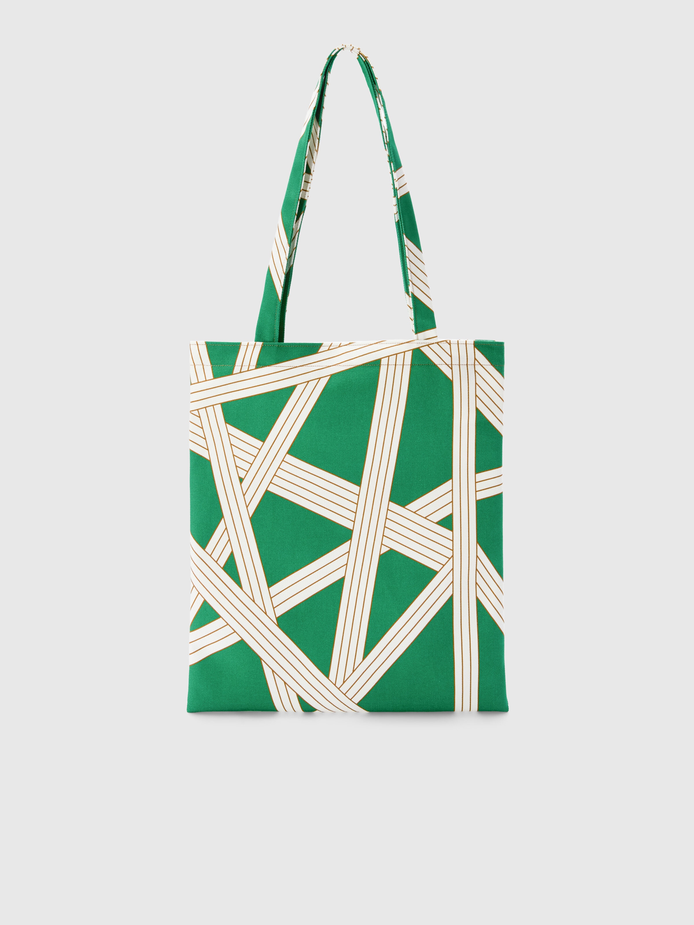Borsa da casa Nastri 35x39 cm in 100% cotone con motivo nastri, Bianco & Verde - 2