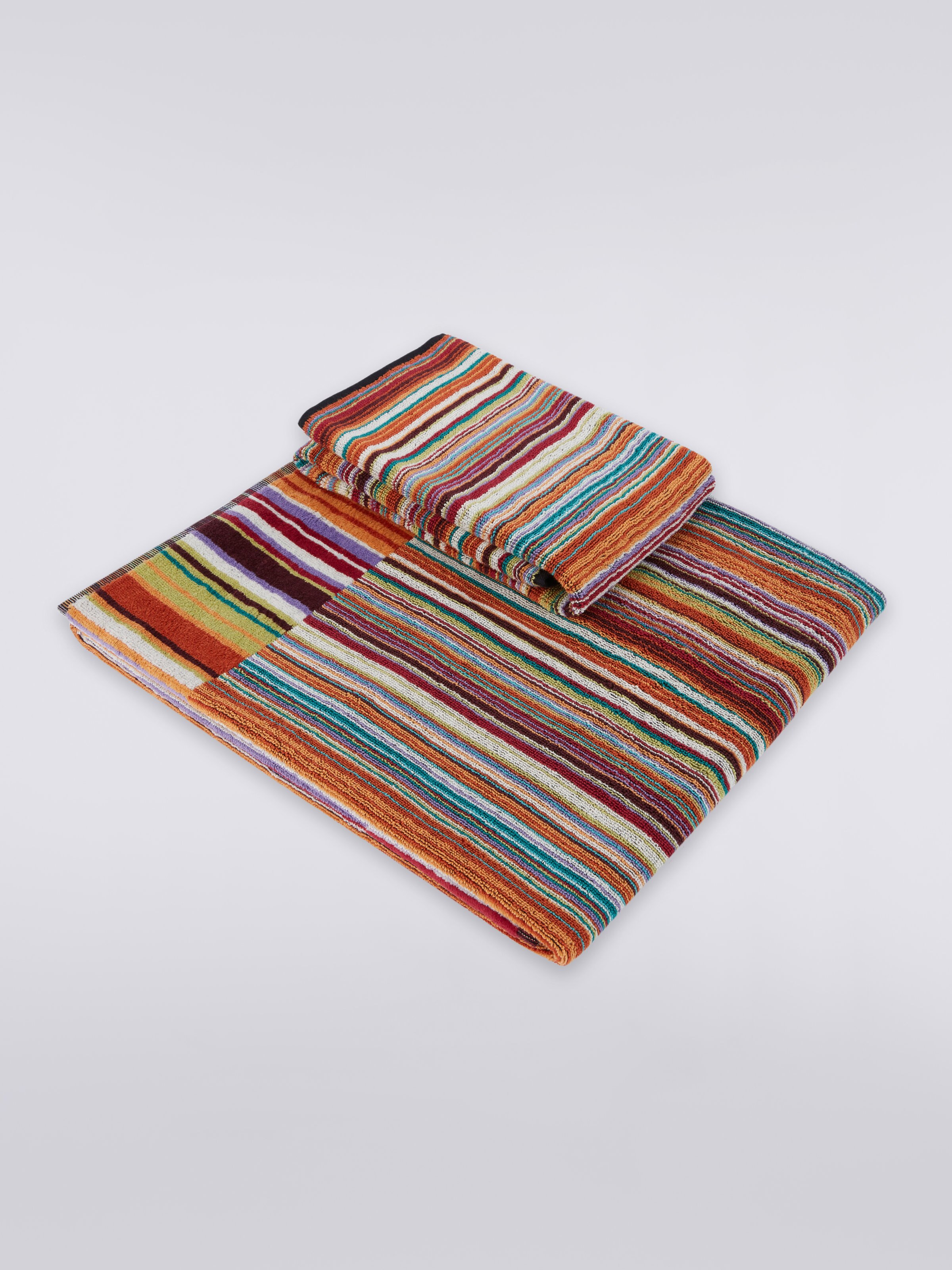 2-piece Jazz bath towel set in striped cotton terry, Orange - 0