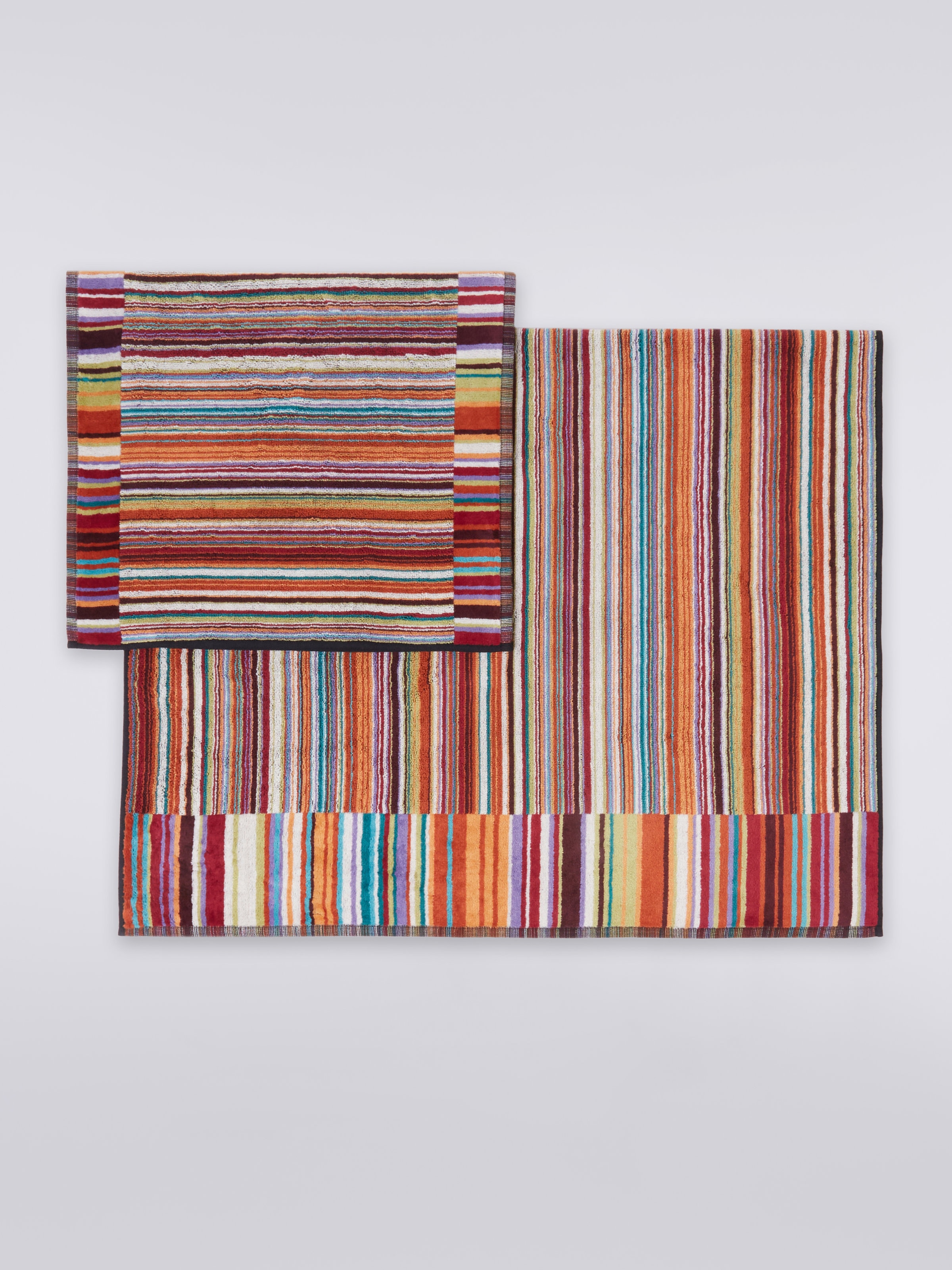 2-piece Jazz bath towel set in striped cotton terry, Orange - 1