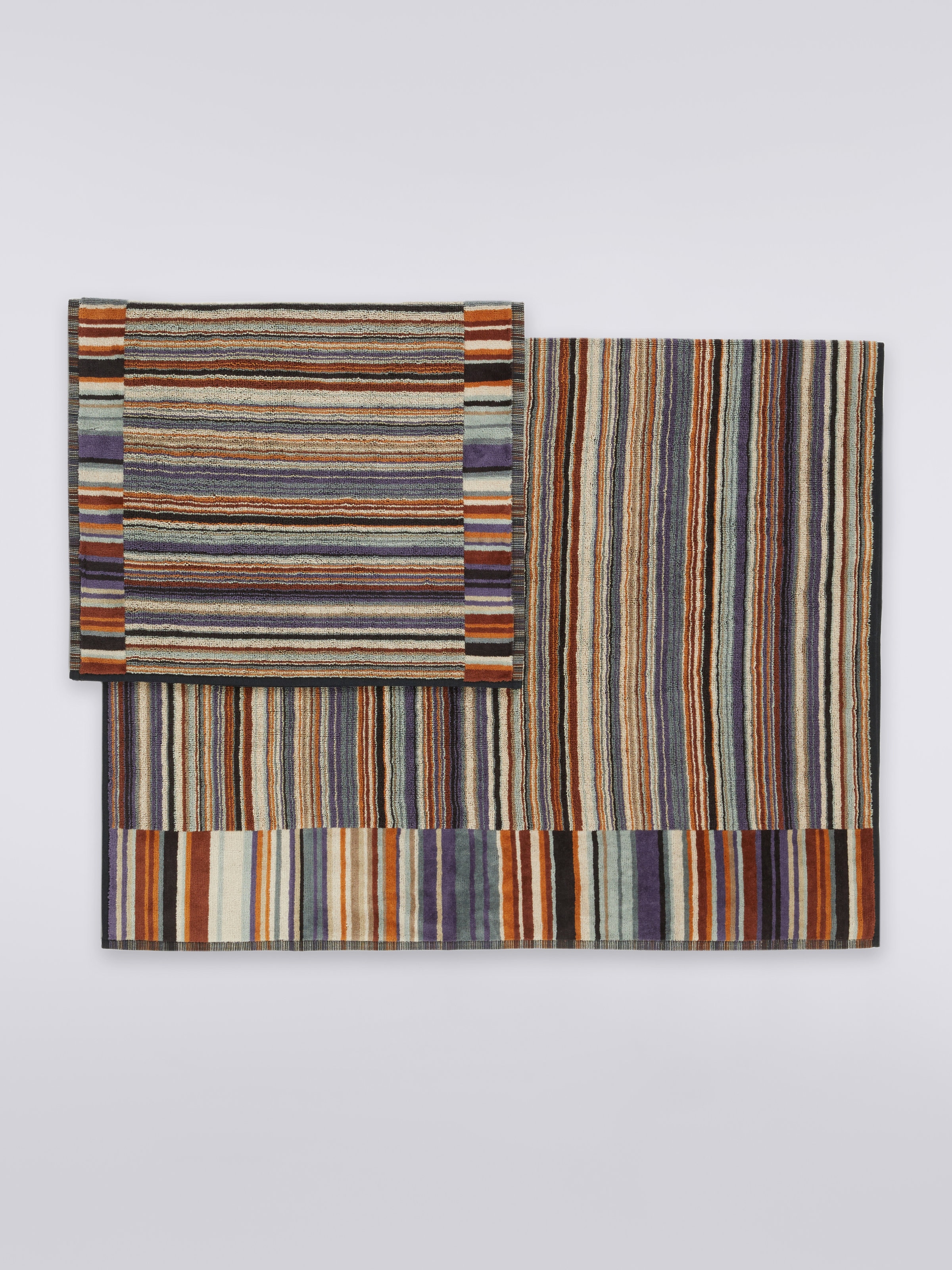2-piece Jazz bath towel set in striped cotton terry, Multicoloured  - 1