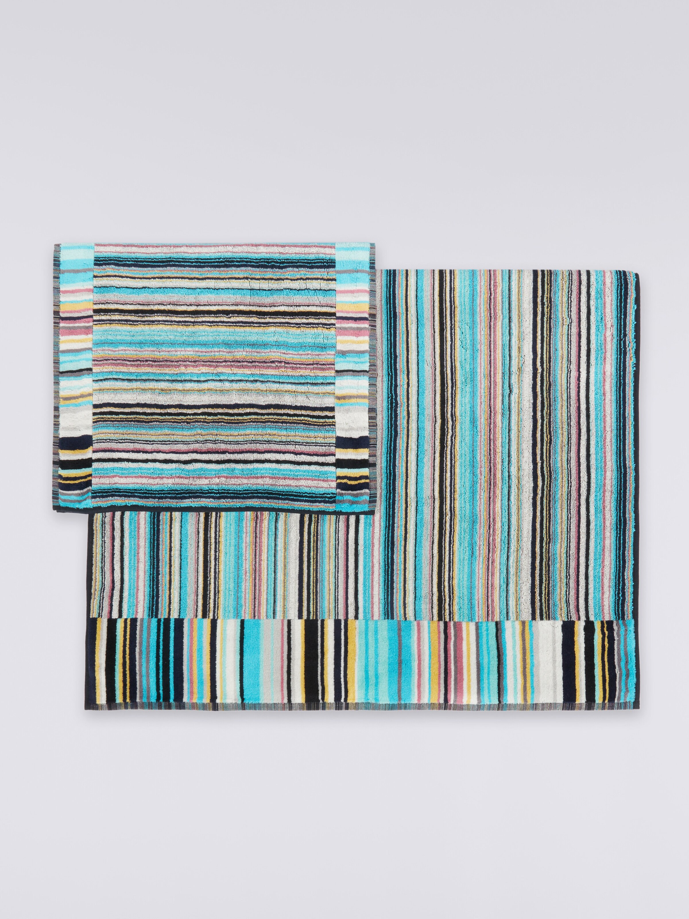 2-piece Jazz bath towel set in striped cotton terry, Blue - 1