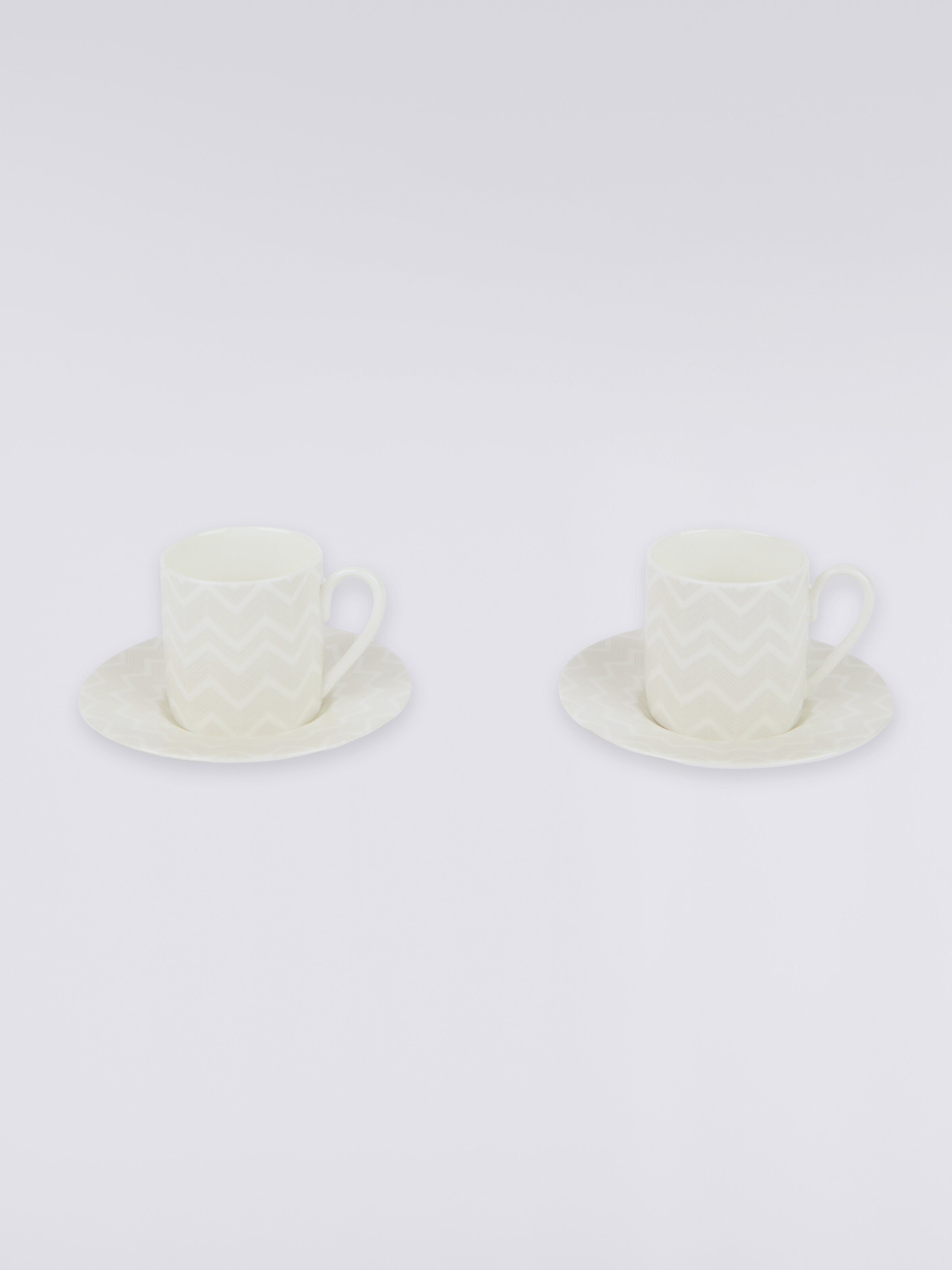 Zigzag White Set of 2 coffee cups & saucers, White  - 2