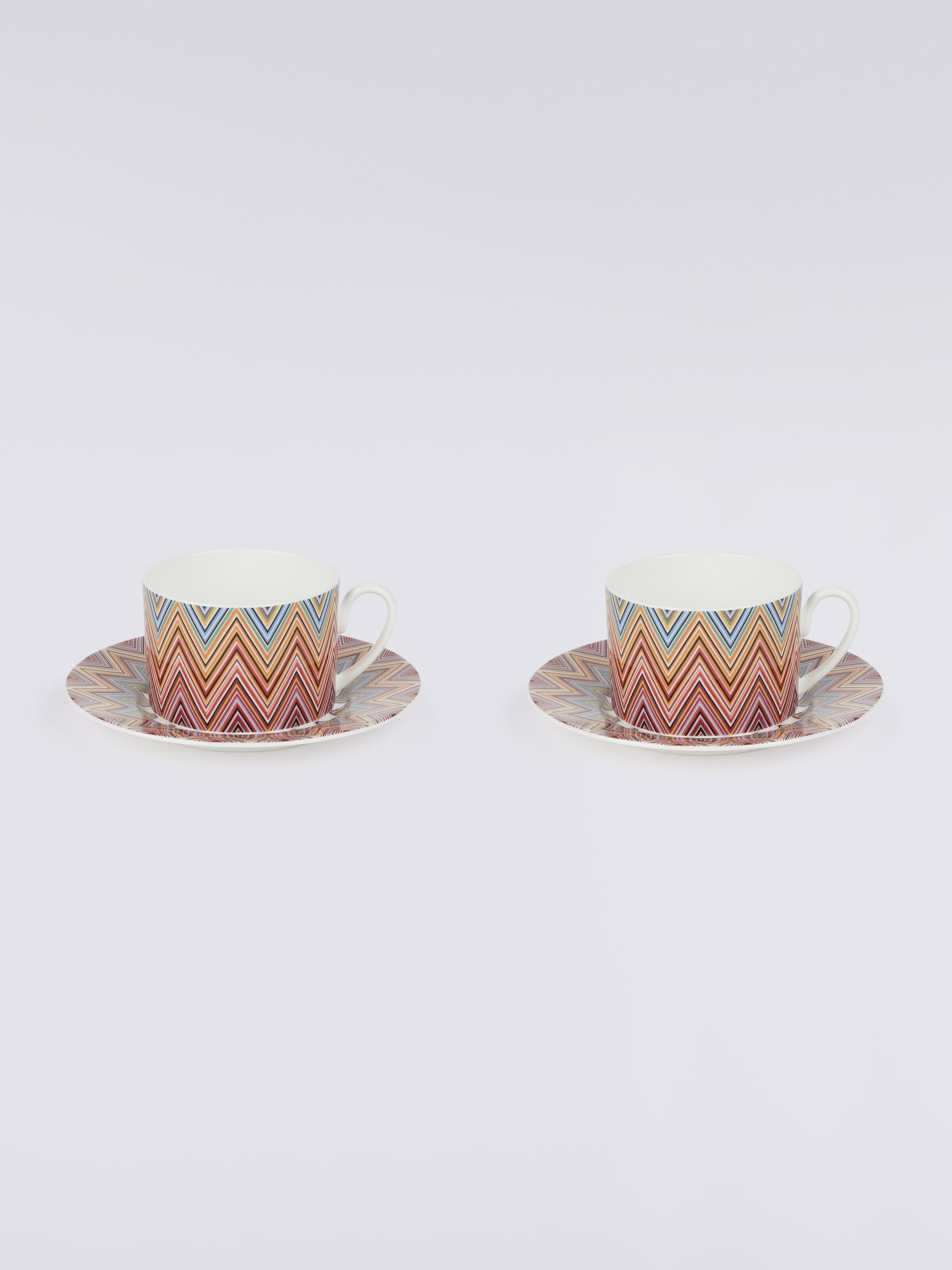 Zigzag Jarris Set of 2 tea cups & saucers, Red  - 2