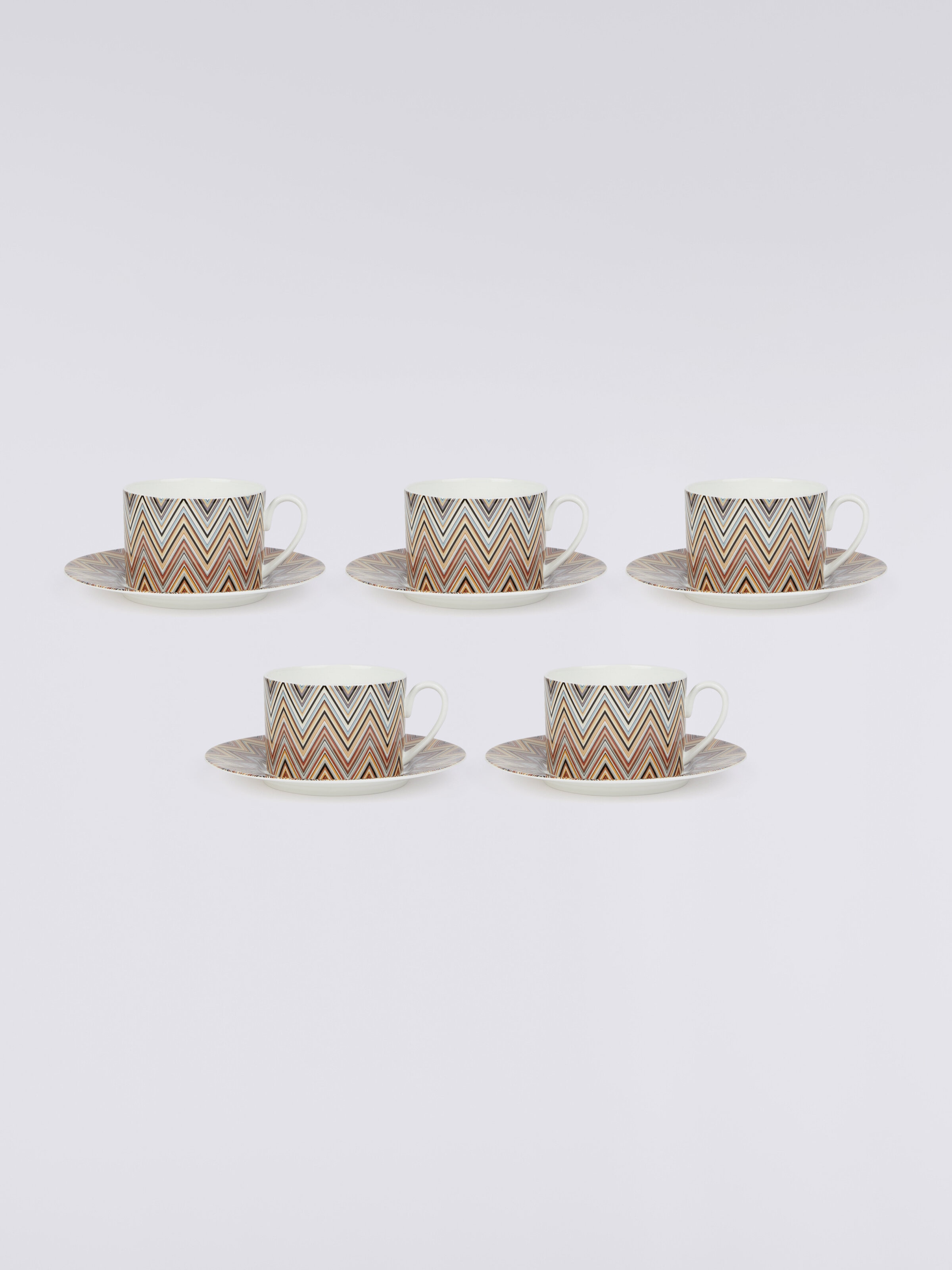 Zigzag Jarris Set of 6 tea cups & saucers, White  - 2
