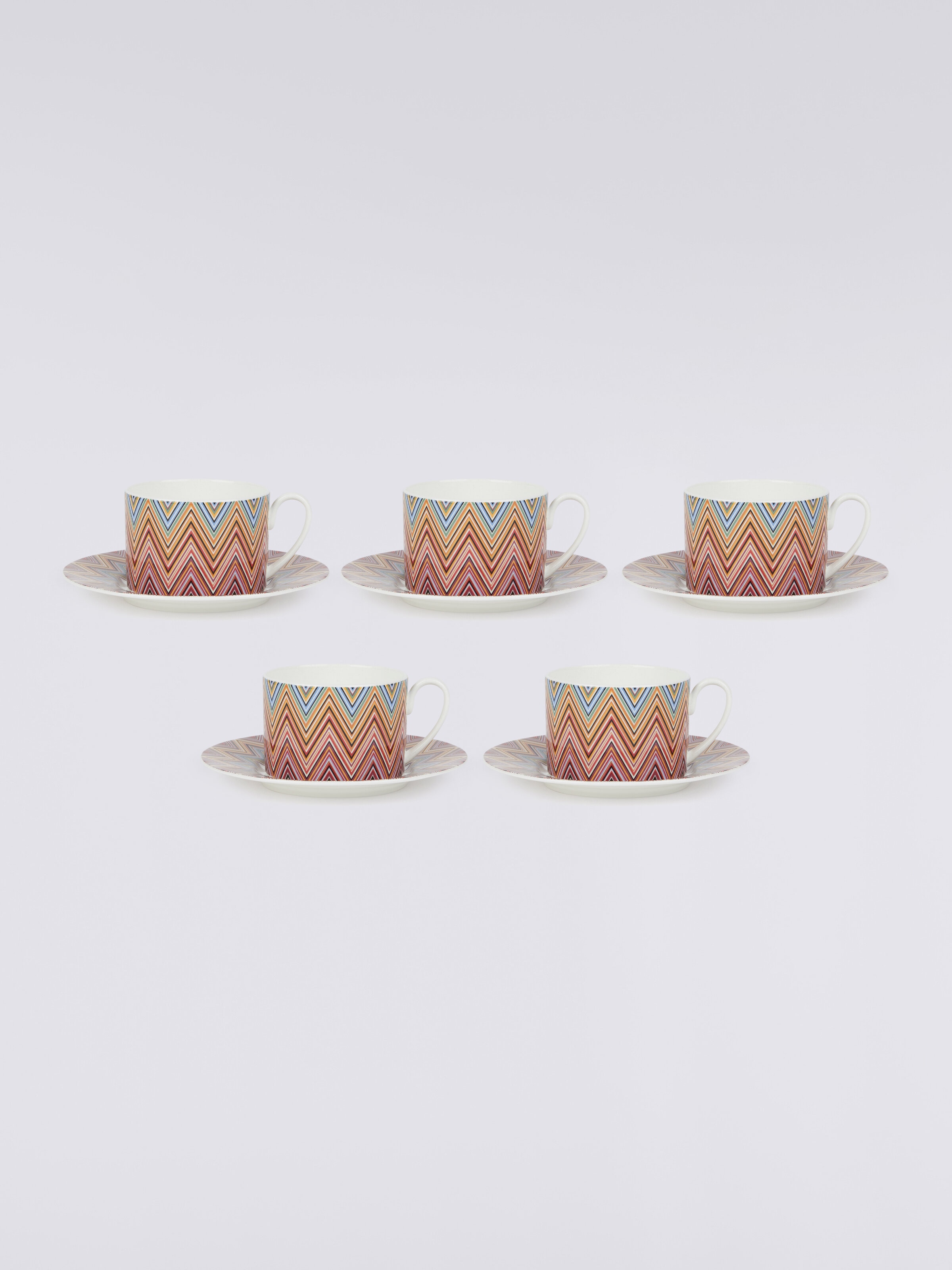 Zigzag Jarris Set of 6 tea cups & saucers, Red  - 2