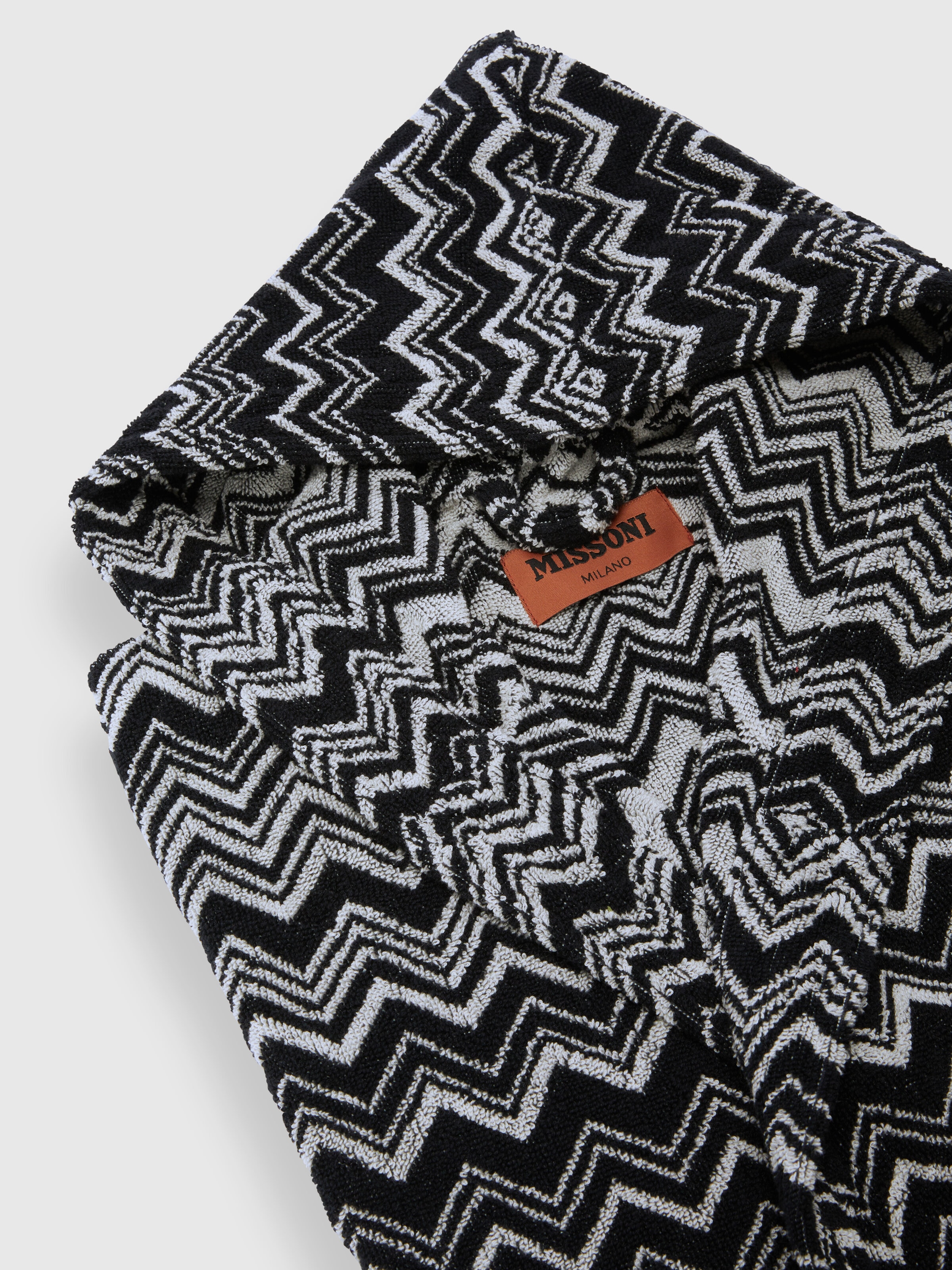 Keith chevron cotton terry bathrobe, Black & White - 2