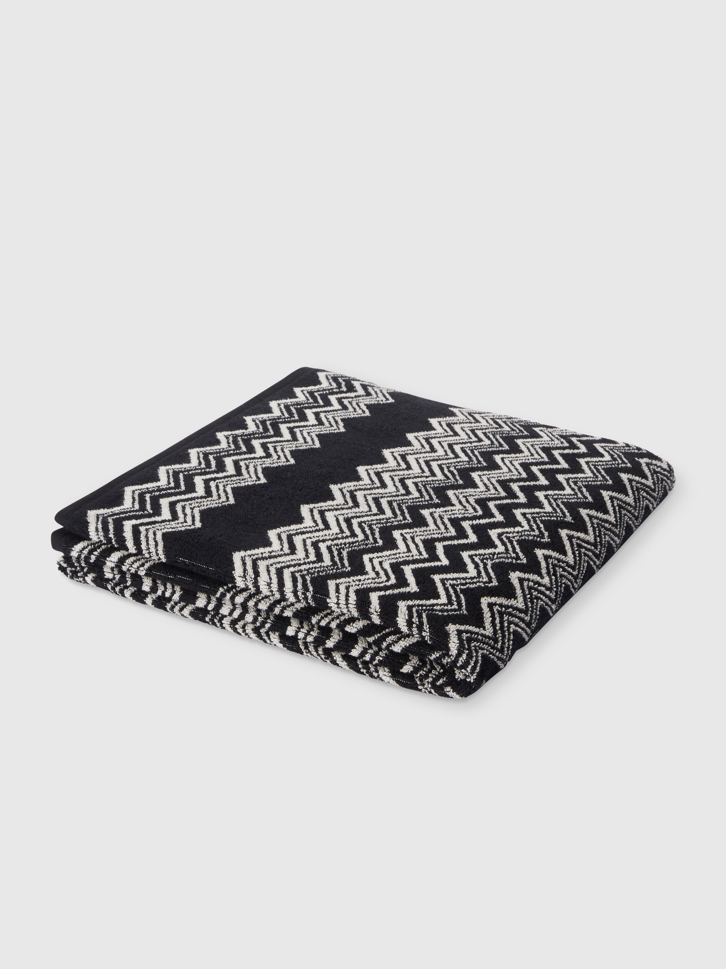 100x150 cm Keith cotton terry chevron bath towel, Black & White - 0
