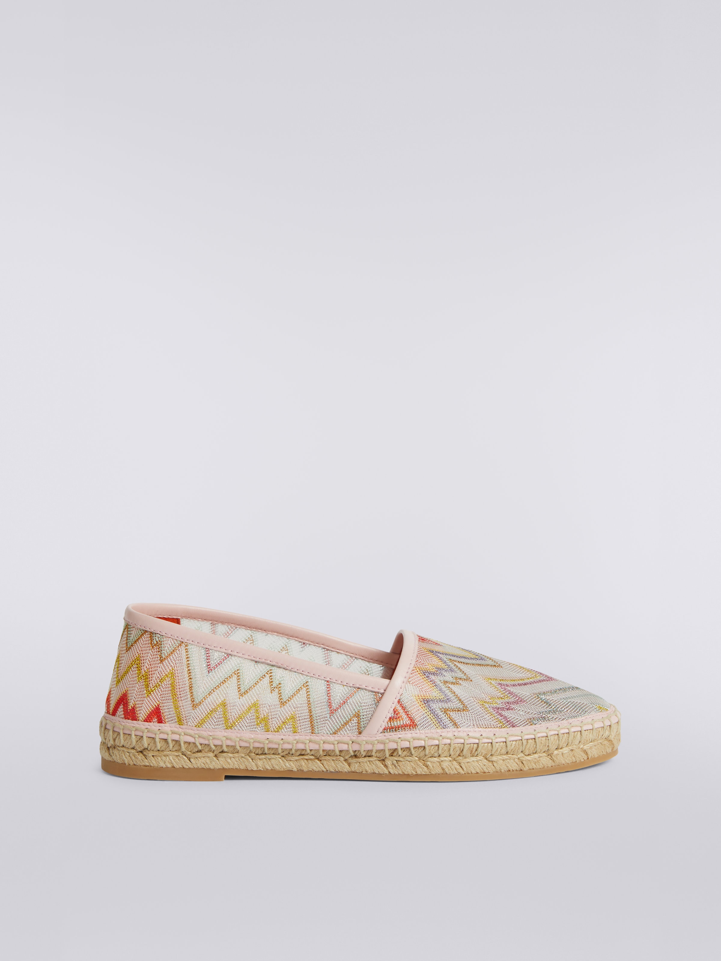 Flat espadrilles with lace-effect knitted upper with lamé, Multicoloured  - 0