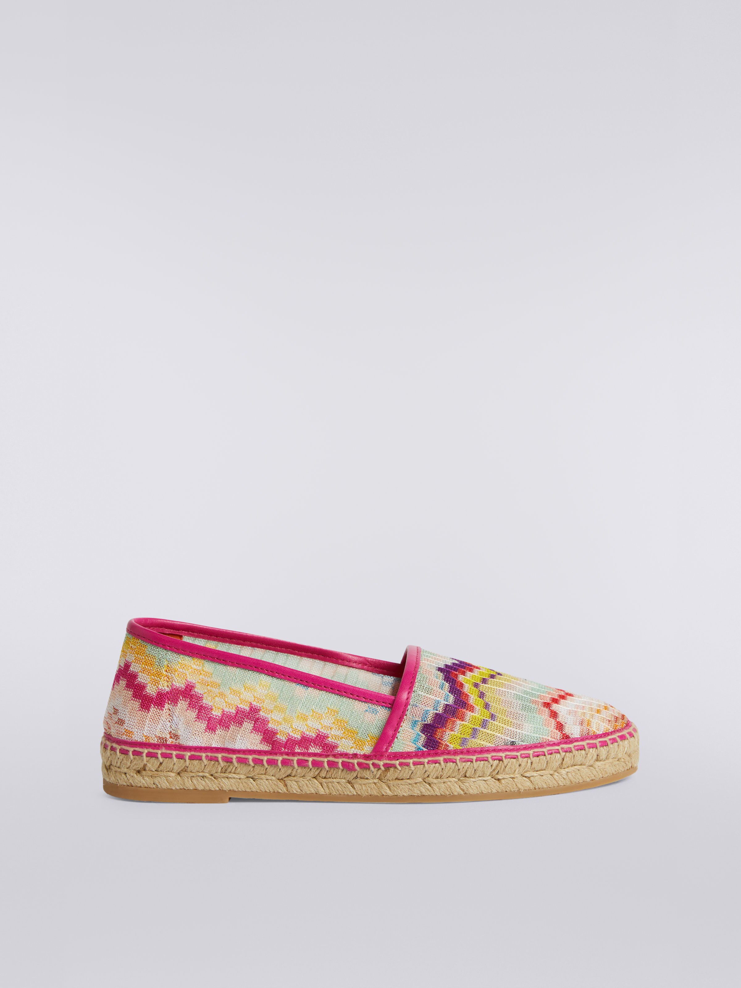 Flat espadrilles in zigzag fabric with rope sole, Multicoloured  - 0
