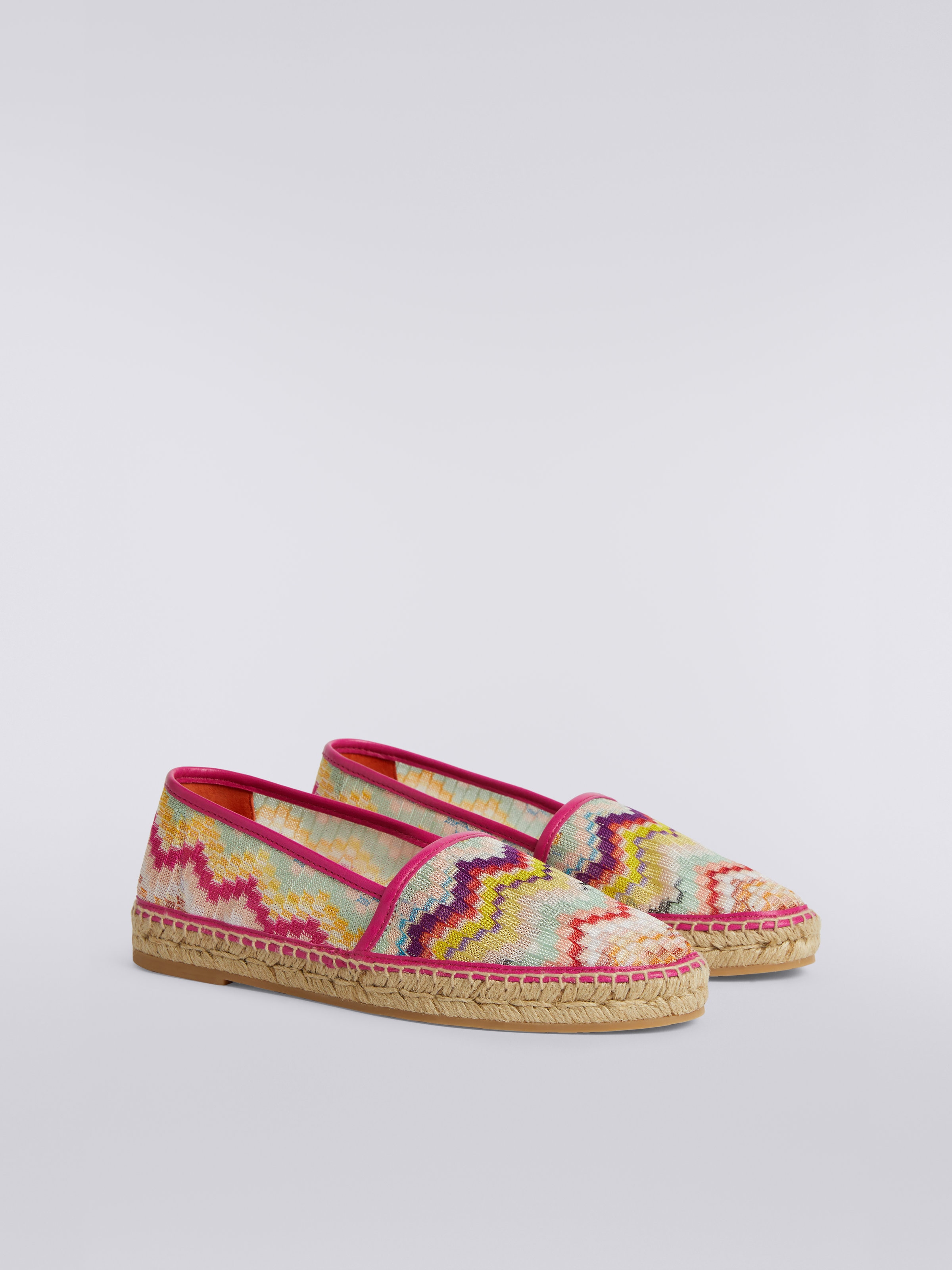Flat espadrilles in zigzag fabric with rope sole, Multicoloured  - 1
