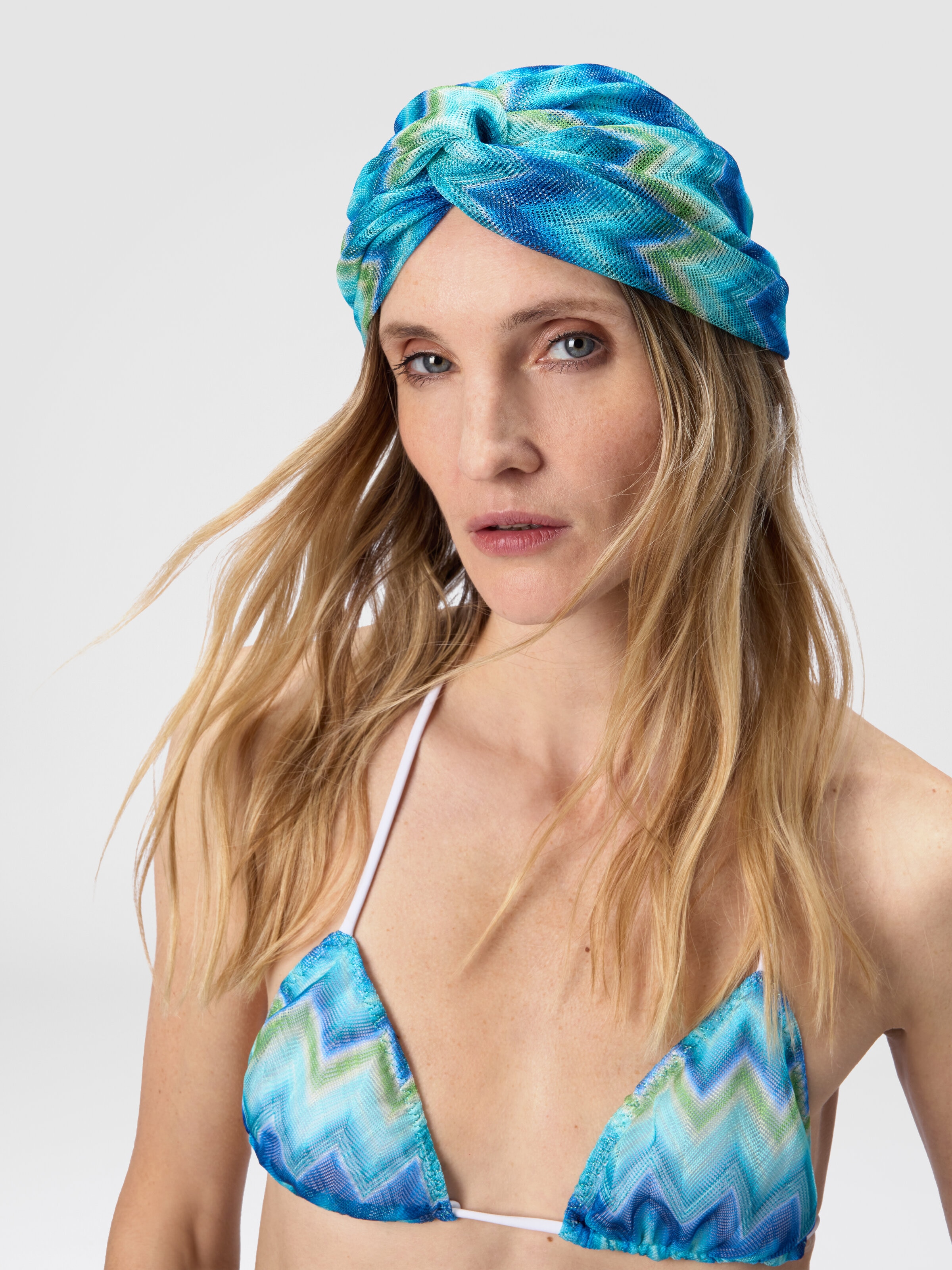 Turbante con rayas degradadas, Azul Oscuro & Verde  - 2