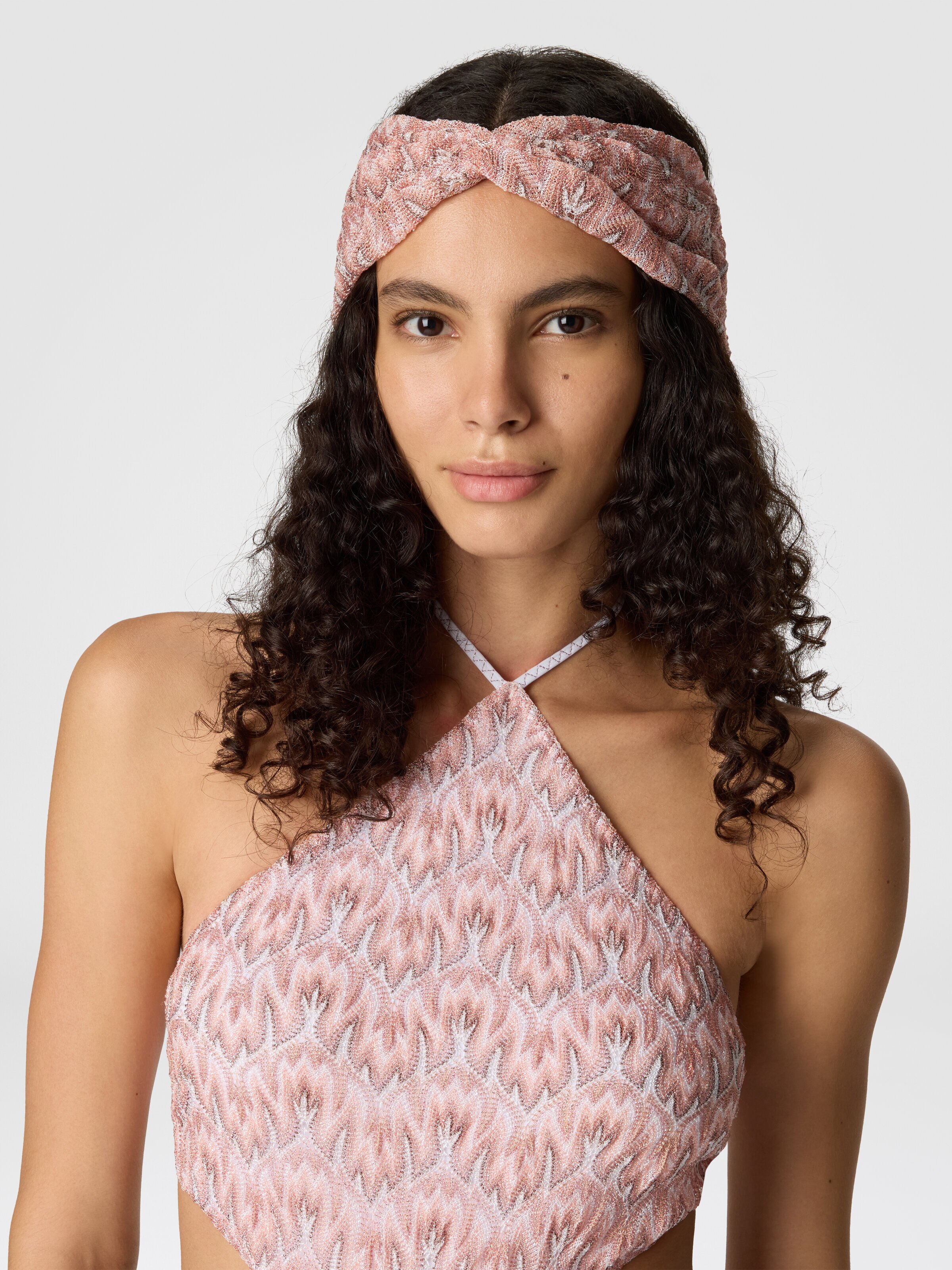 Haarband aus Lamé-Viskose mit Blattmotiv, Mehrfarbig  - 2