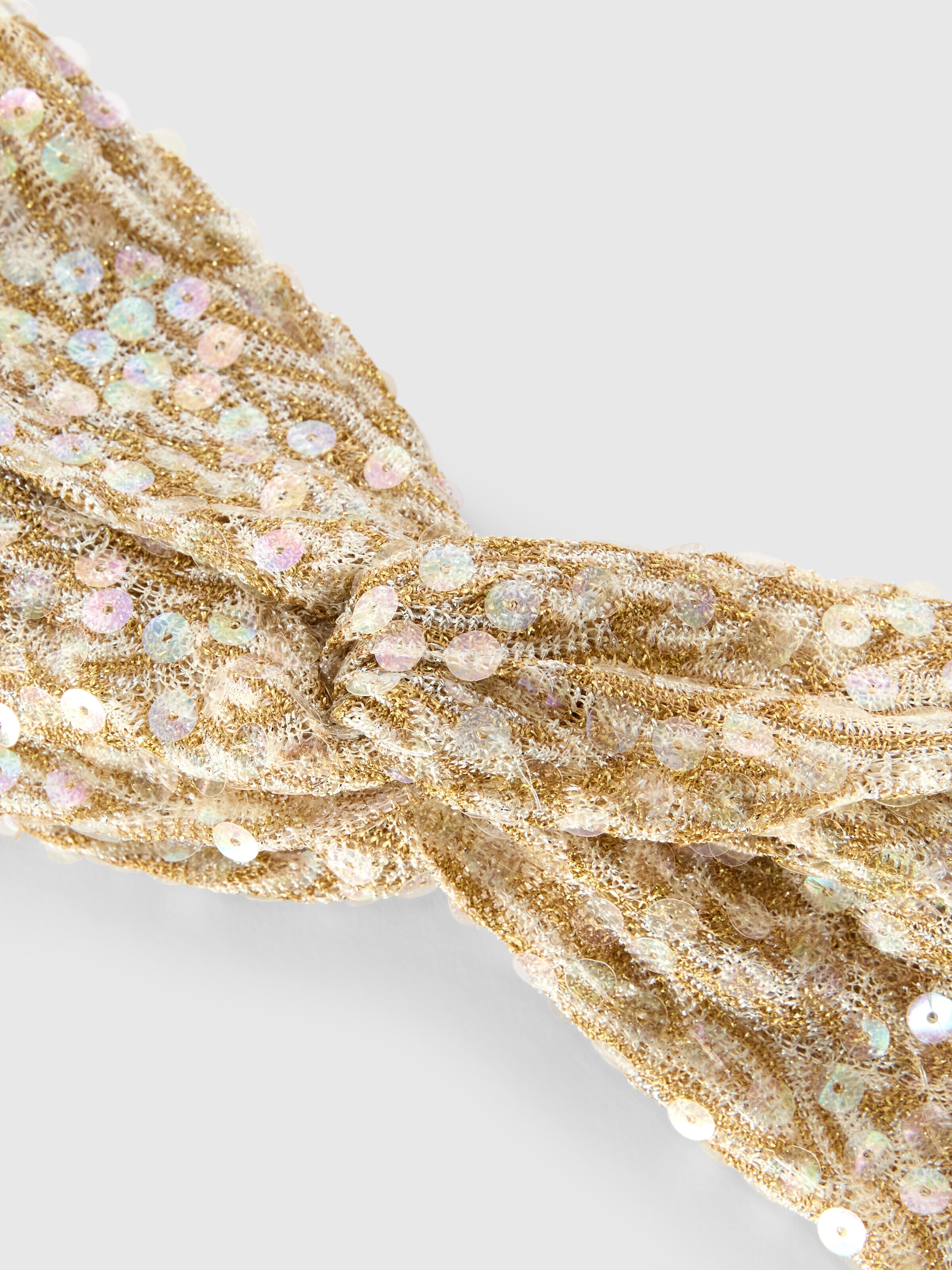 Cinta para el cabello de viscosa lamé con motivo de encaje y lentejuelas, Dorado& Blanco  - 1