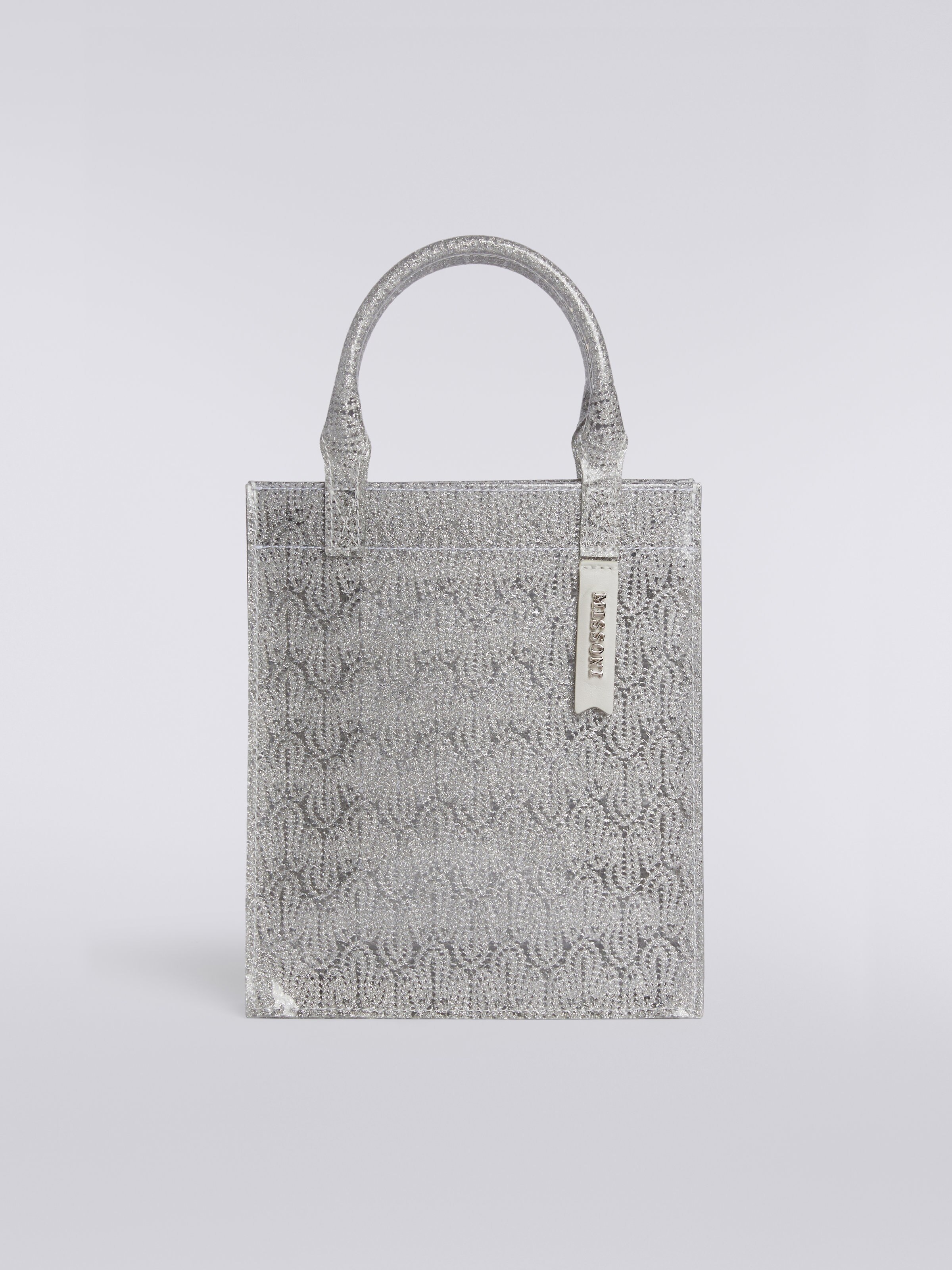 Bolso de PVC y viscosa con lamé, Plateado & Gris Lamé - 0