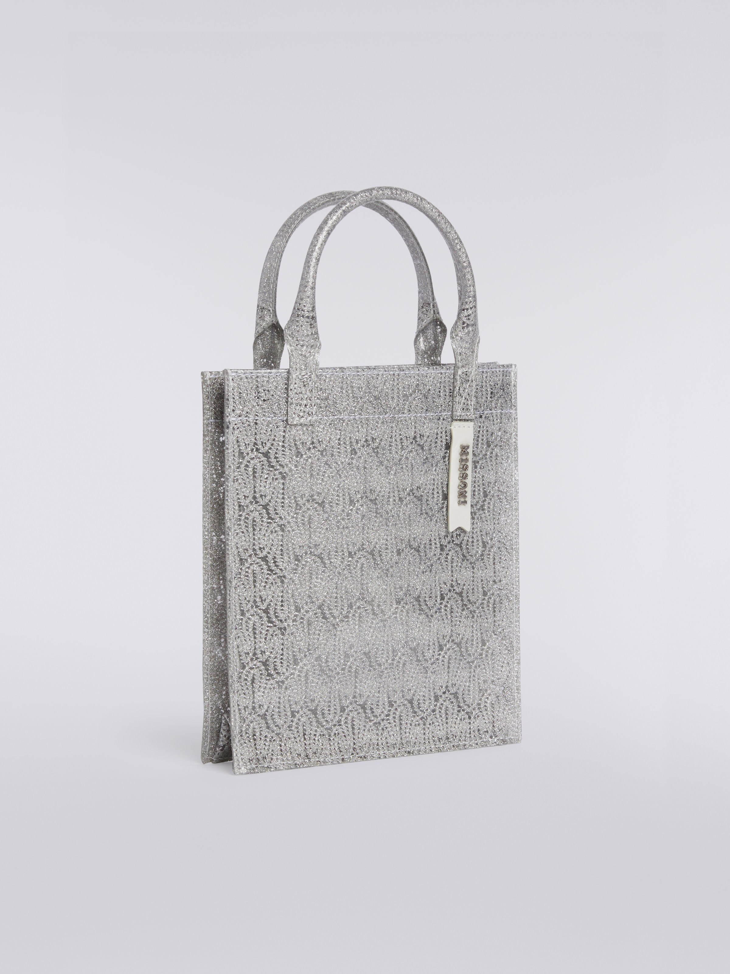 Bolso de PVC y viscosa con lamé, Plateado & Gris Lamé - 1