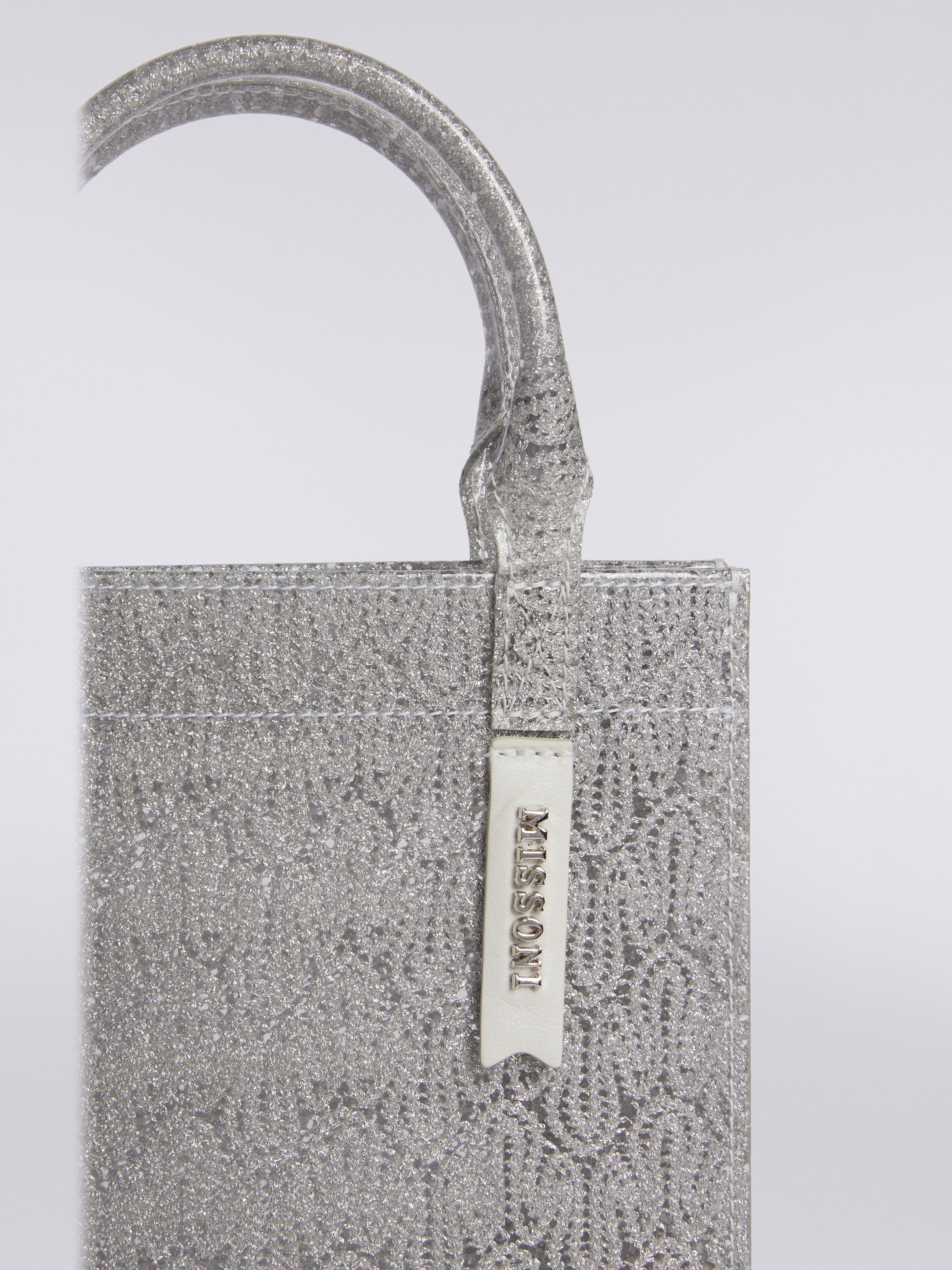 Bolso de PVC y viscosa con lamé, Plateado & Gris Lamé - 3