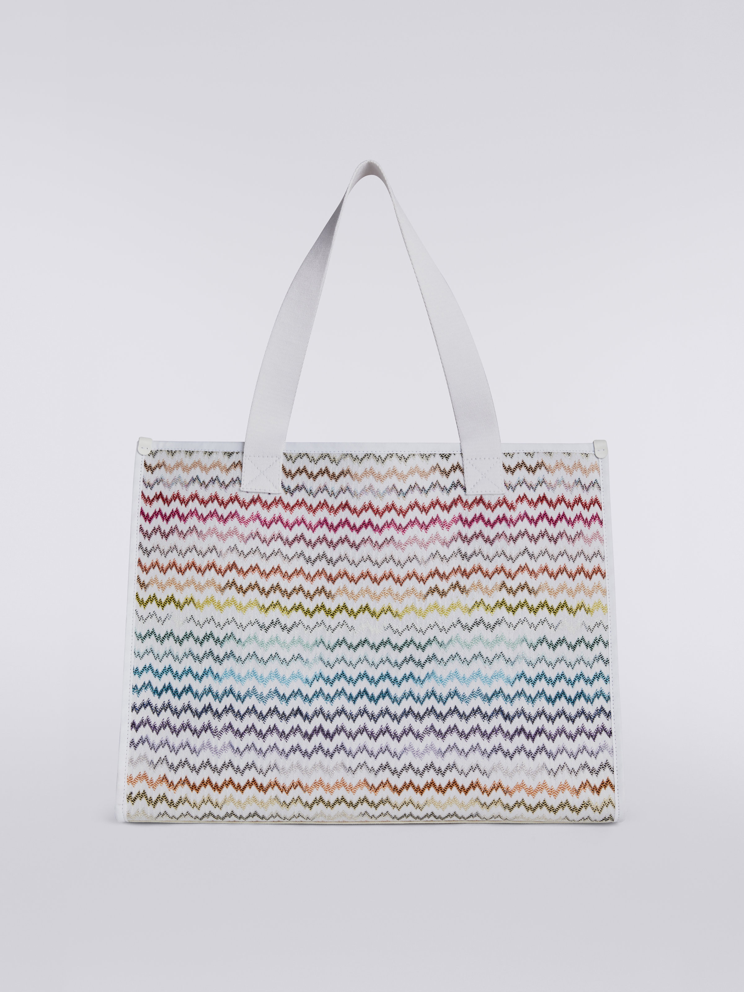 Shopper in maglia effetto pizzo multicolore con dettaglio logato, Multicolore - 2
