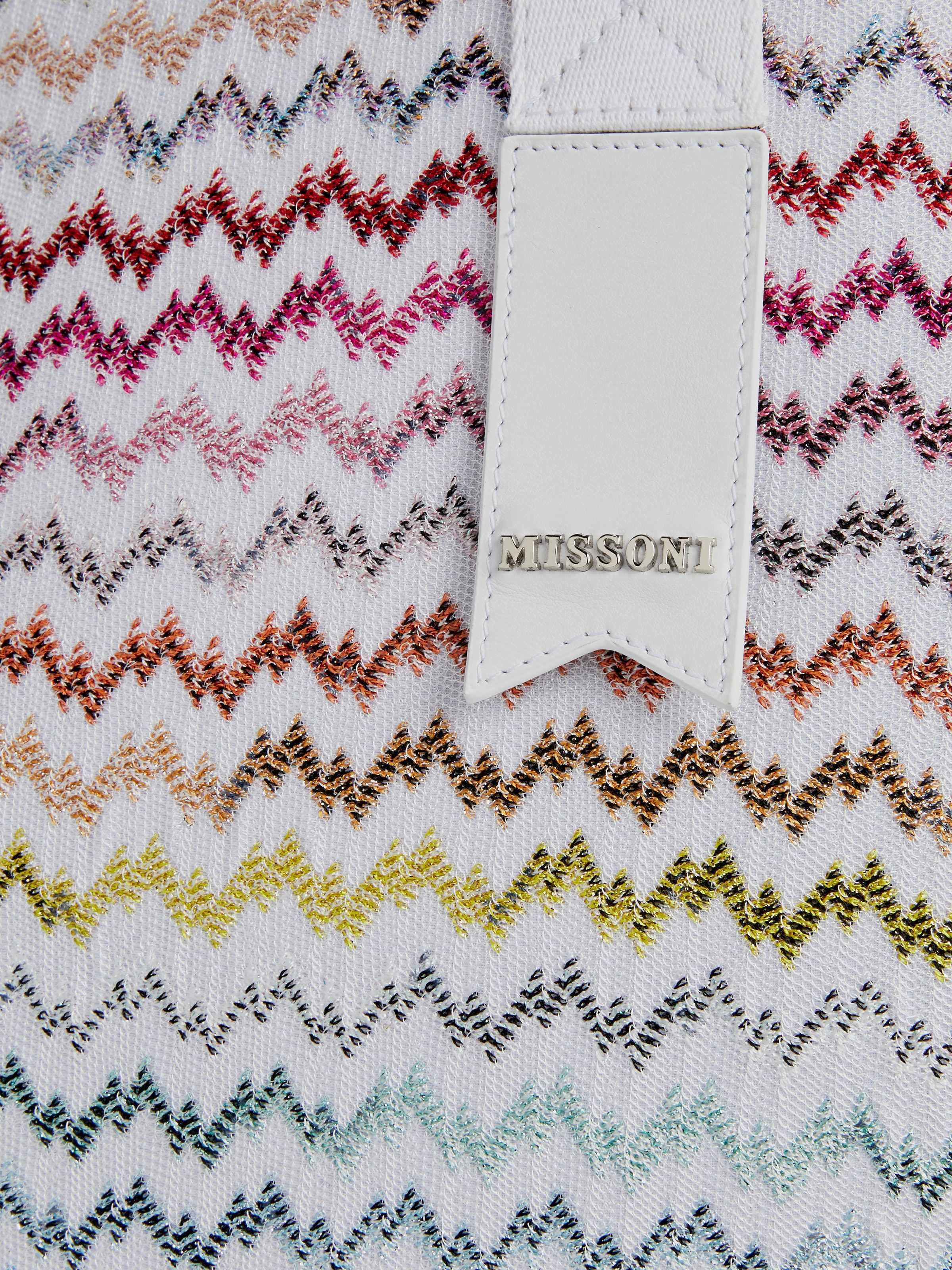 Shopper in maglia effetto pizzo multicolore con dettaglio logato, Multicolore - 3