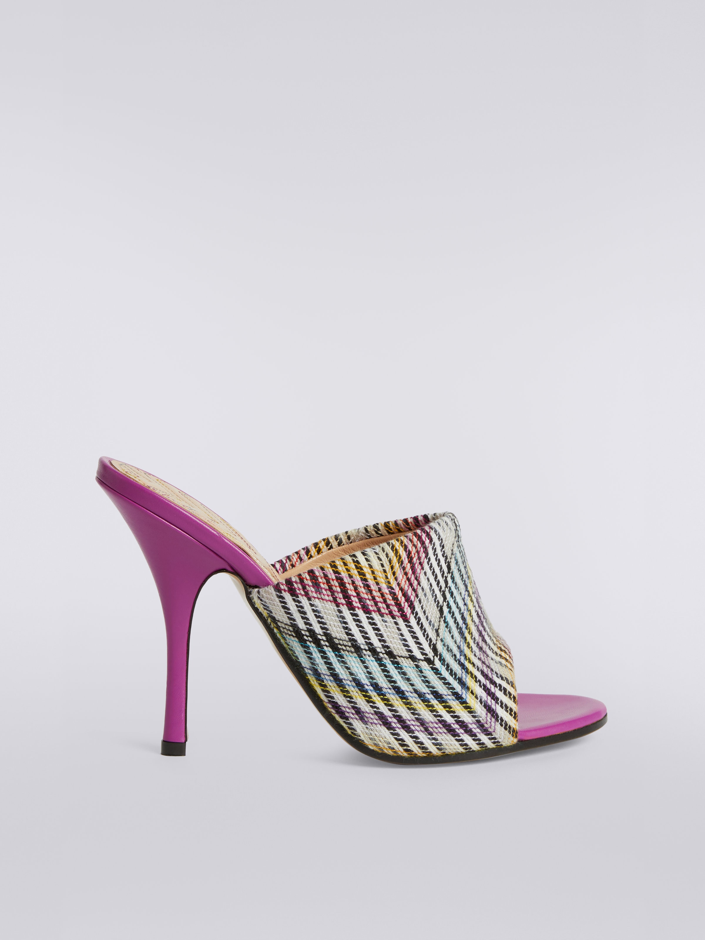 Sandales mule à talon recouvertes de tissu multicolore, Multicolore  - 0