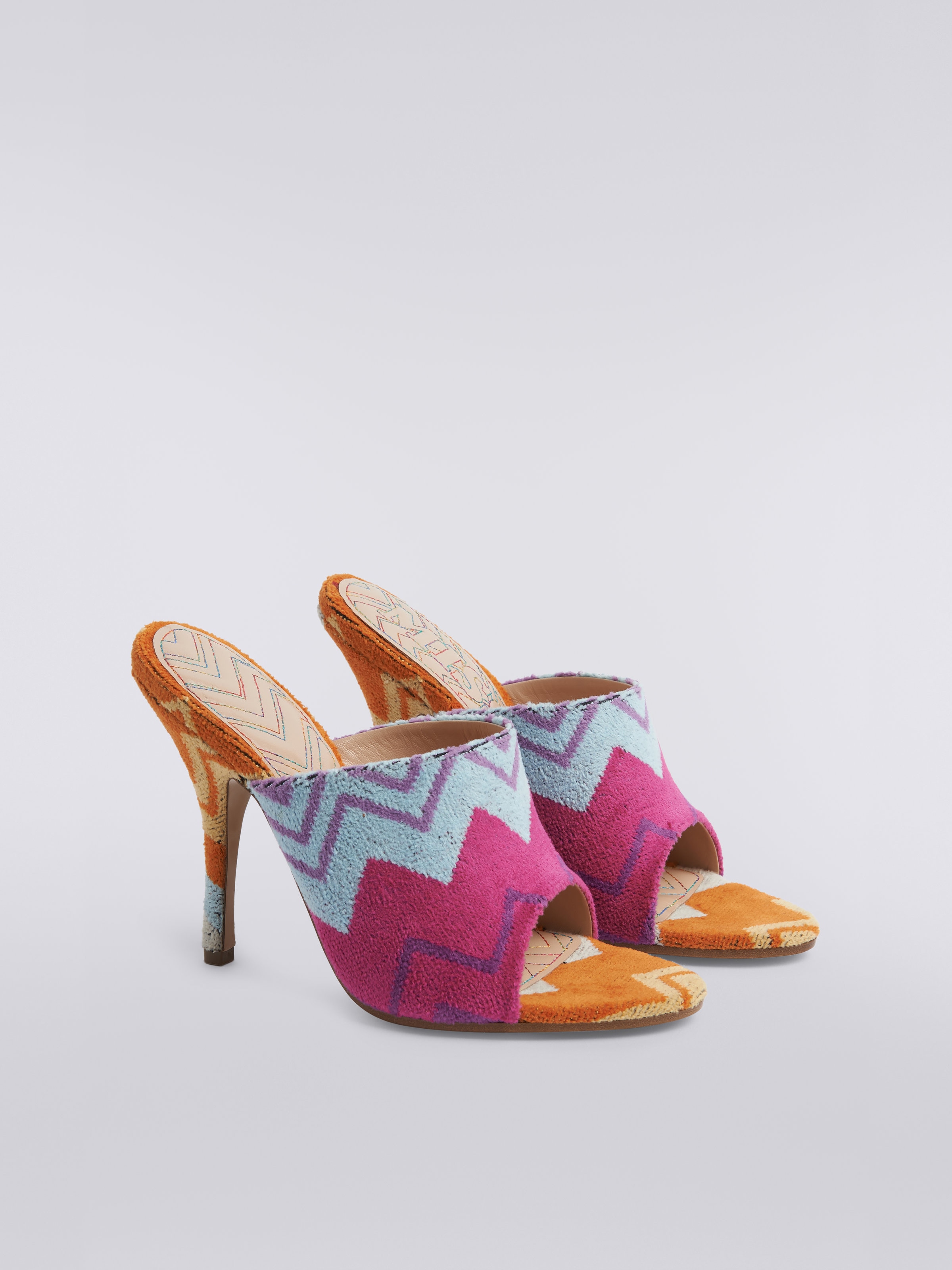 Multicoloured zigzag heeled mule sandals with terry upper, Multicoloured  - 1