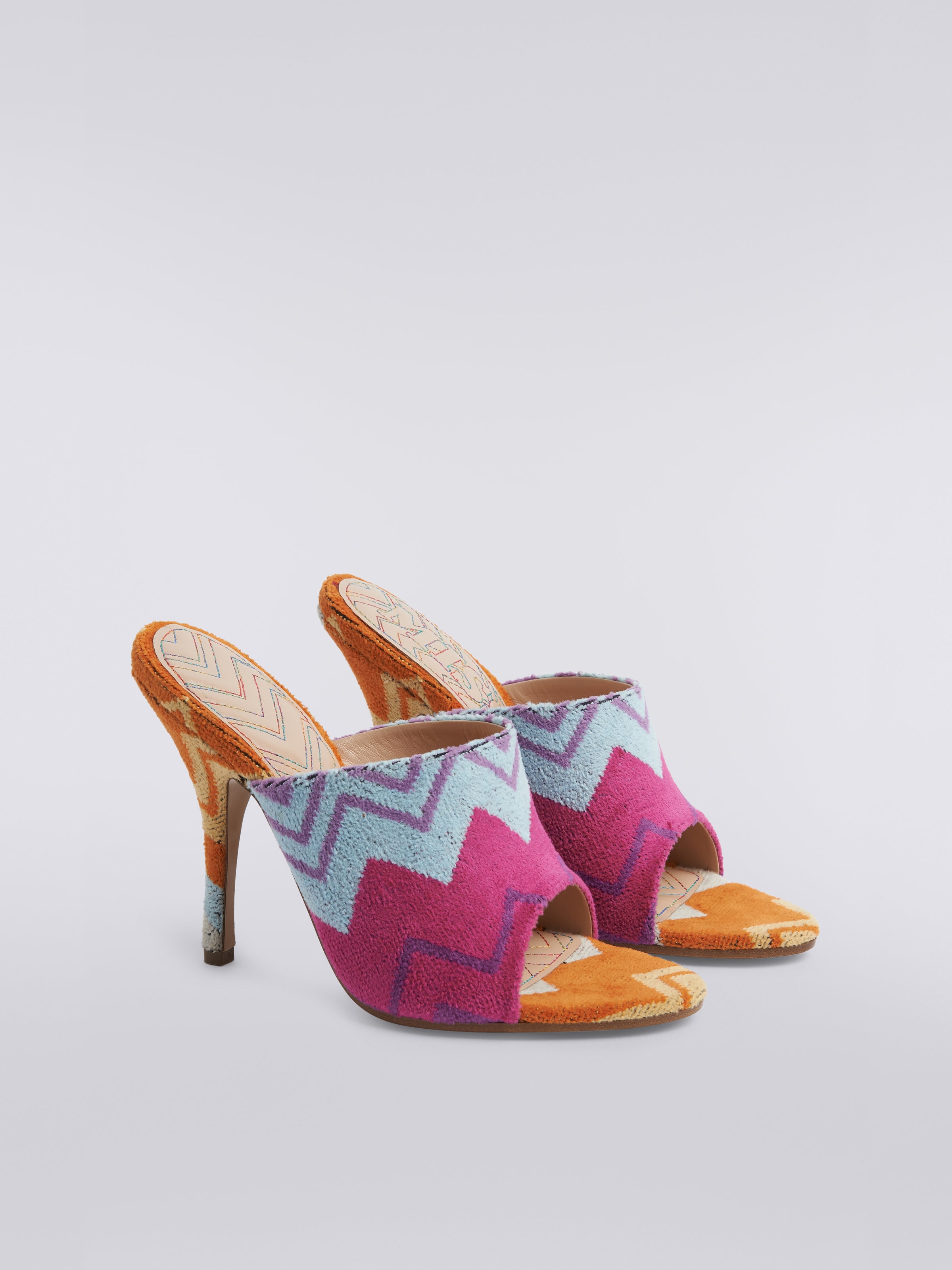 Sandali mule con tacco rivestiti in spugna zig zag multicolore, Multicolore  - 1