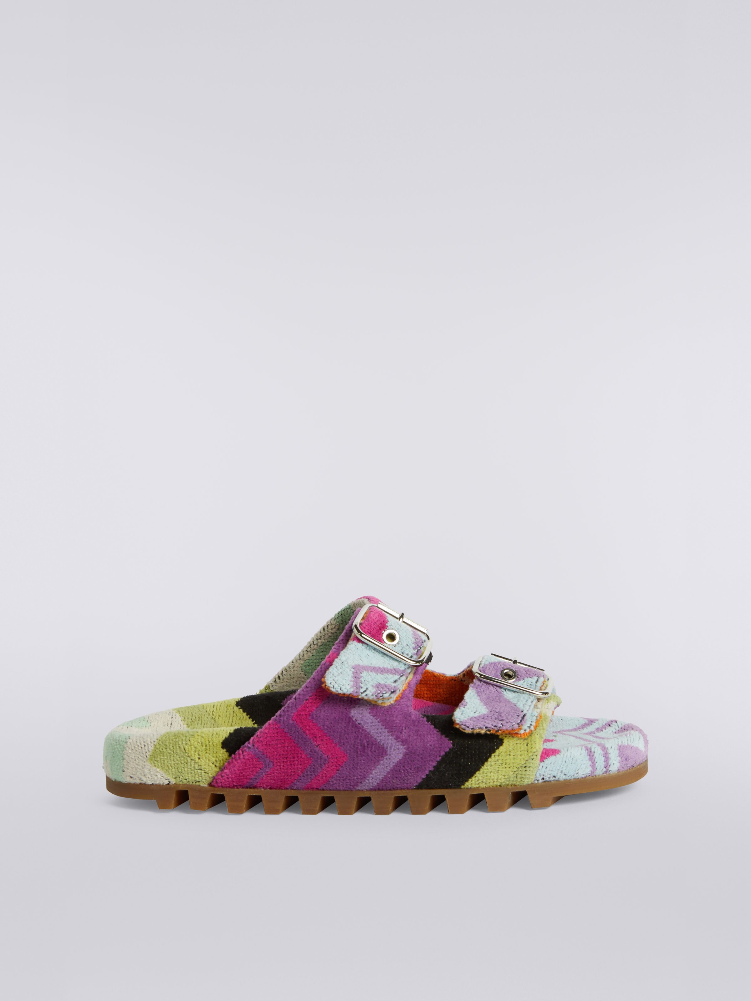 Flat sandals with double zigzag terry band, Multicoloured  - 0