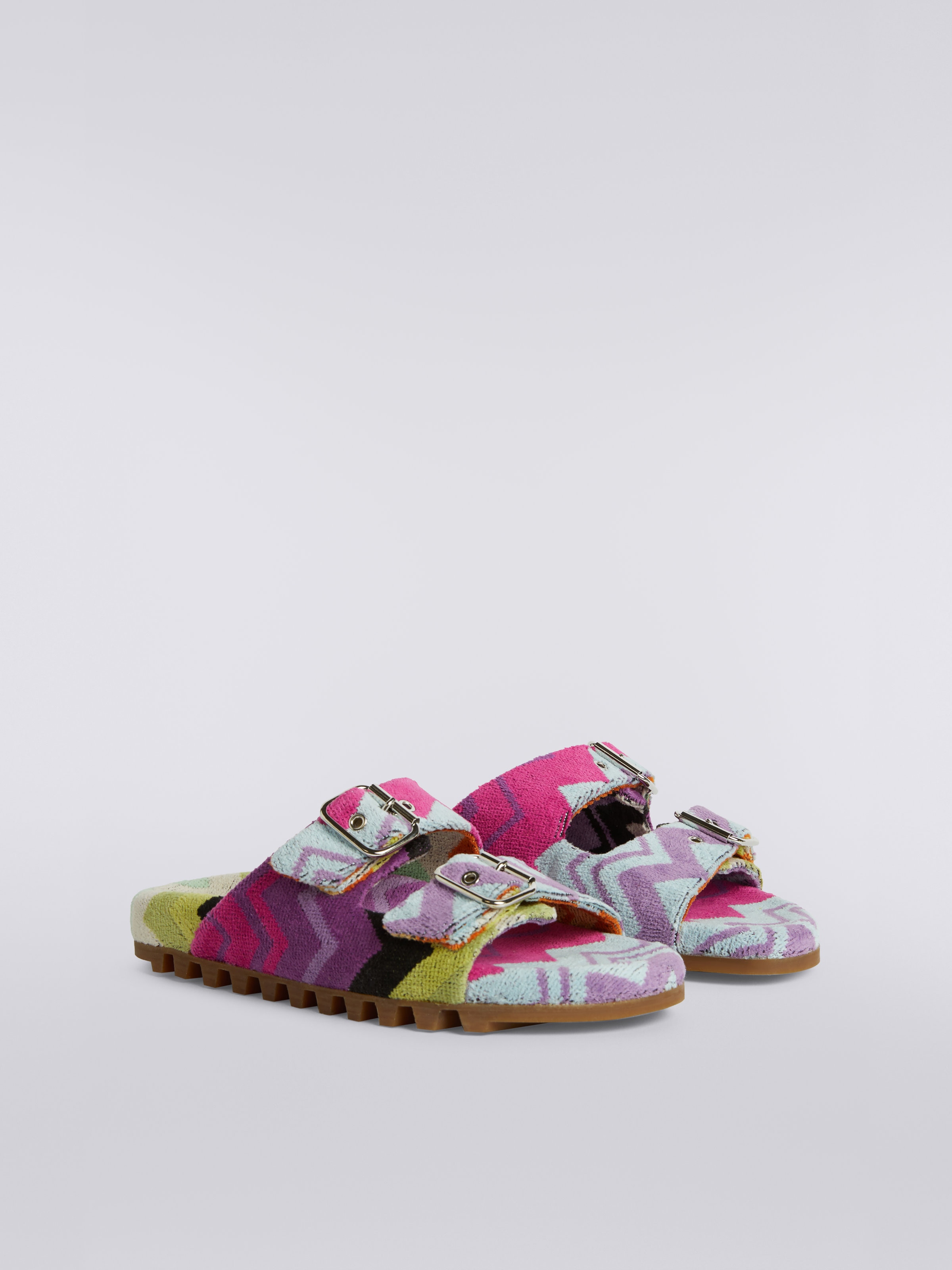 Flat sandals with double zigzag terry band, Multicoloured  - 1